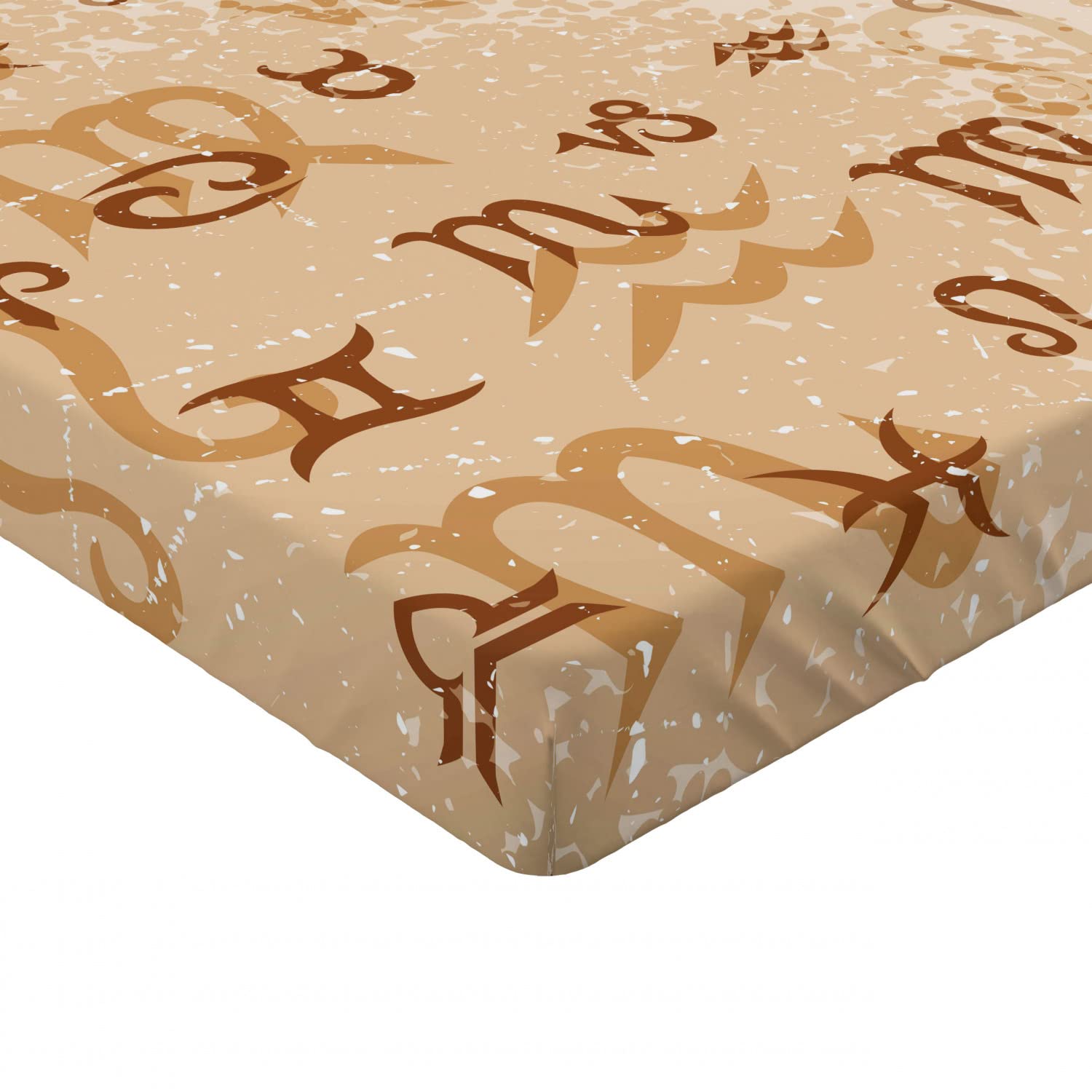 Ambesonne Astrology Fitted Sheet - Abstract Zodiac Signs Design with All-Round Elastic Deep Pocket, Twin XL Size in Pale Brown & Caramel | Perfect for Astrology Lovers' Bedrooms, Dorm Rooms, and Cozy Home Decor