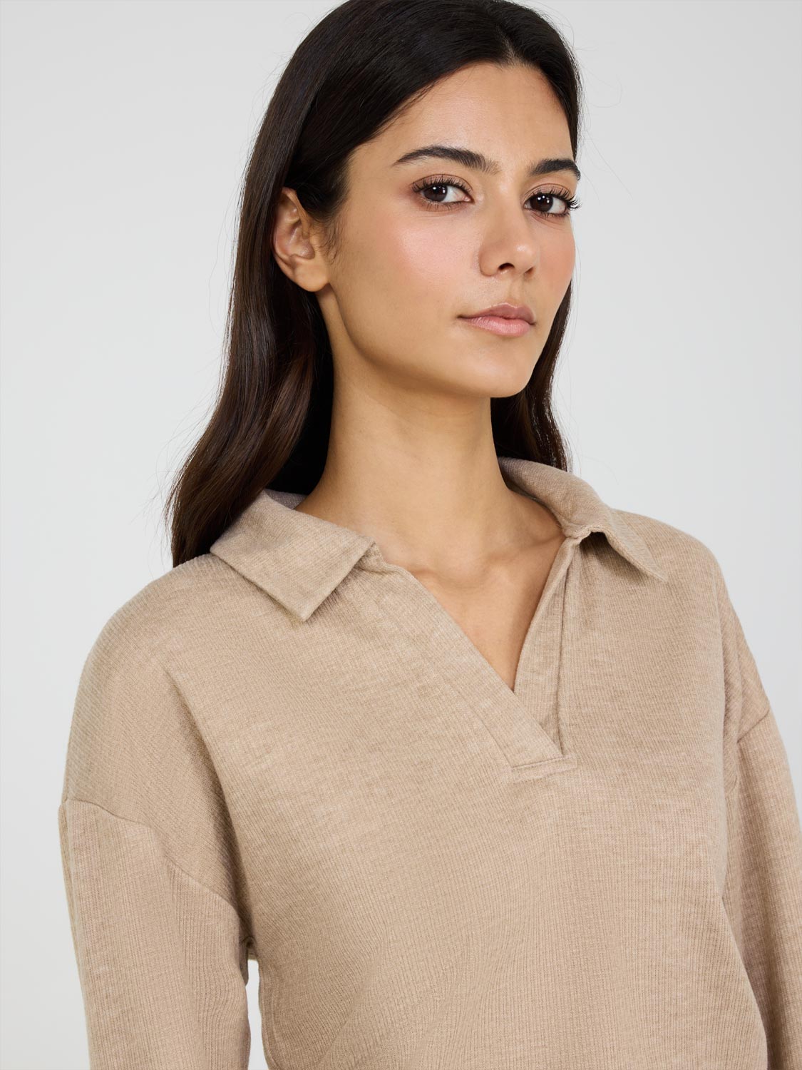 Melange Ribbed Johnny Collar Sweater for Women - Soft Knit Pullover Turtleneck Top - Perfect for Fall & Winter Outfits, Office Wear and Casual Dates