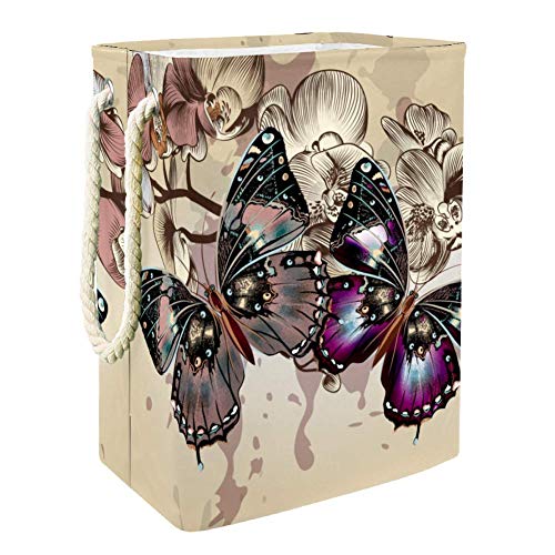 Vintage Butterflies Flowers Rectangular Laundry Basket - Collapsible Storage Bin for Clothes, Toys, Books & Home Organization | Perfect for Bedroom, Nursery & Laundry Room Storage