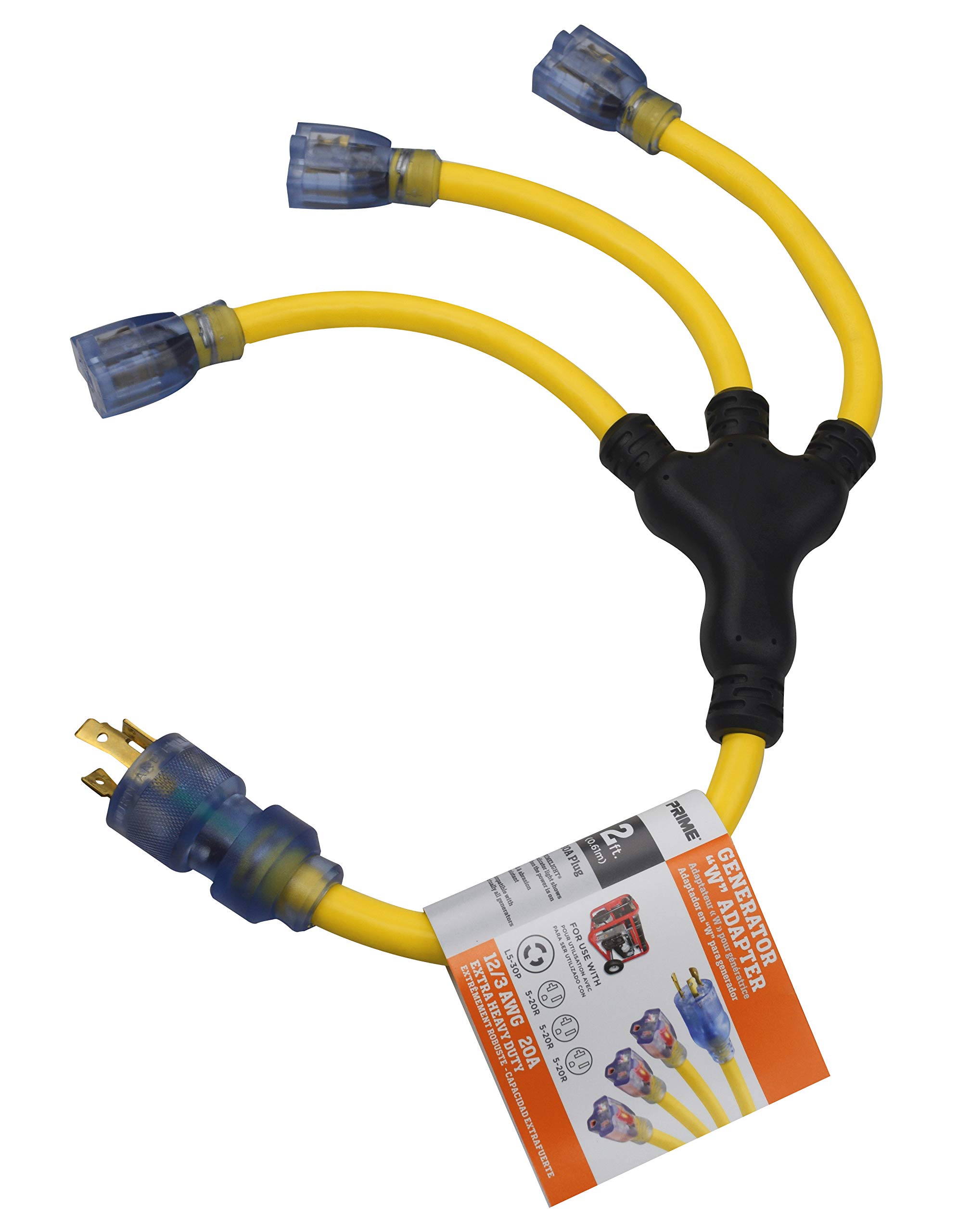 Prime GC130802 Yellow Line Stow Adapter - 30A, 3 12/3 AWG, 2ft Length - Perfect for RV, Marine & Outdoor Power Cable Management