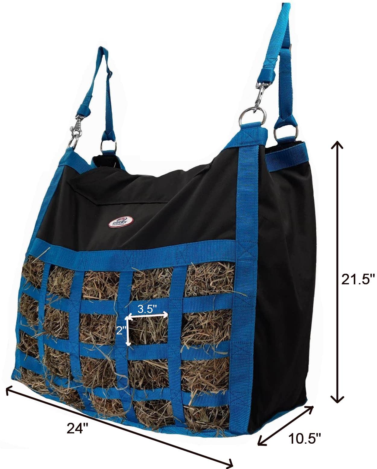 Supreme Slow Feed Top Load Hay Bag - Durable Super Tough Bottom for Horses & Livestock - Black & Turquoise - Perfect for Stables, Barns & Pasture Feeding