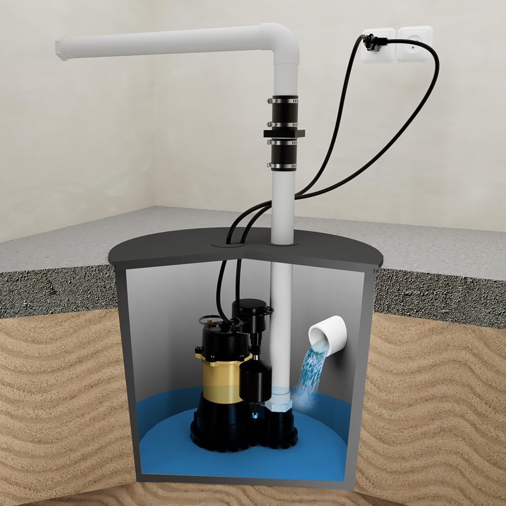 K2 Pumps SPI03303VPK 1/3 HP Cast Iron Submersible Sump Pump with Quick Connect Fitting & Vertical Switch - Ideal for Basement Flood Prevention and Water Removal
