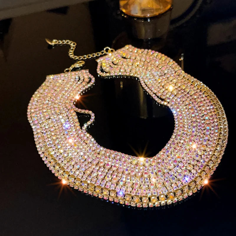 Luxury Multilayer Crystal Choker Necklace for Women - Gold Rhinestone Statement Jewelry - Perfect for Parties, Weddings & Evening Events