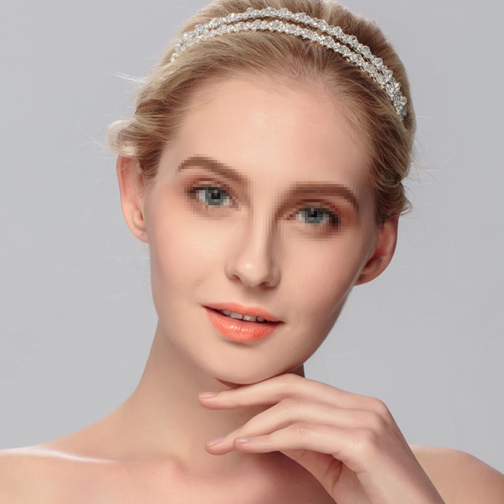 Lurrose Double Layer Silver Hair Hoop Rhinestone Headband - Elegant Wedding Hair Loop Clasp for Brides, Prom, Parties & Special Occasions
