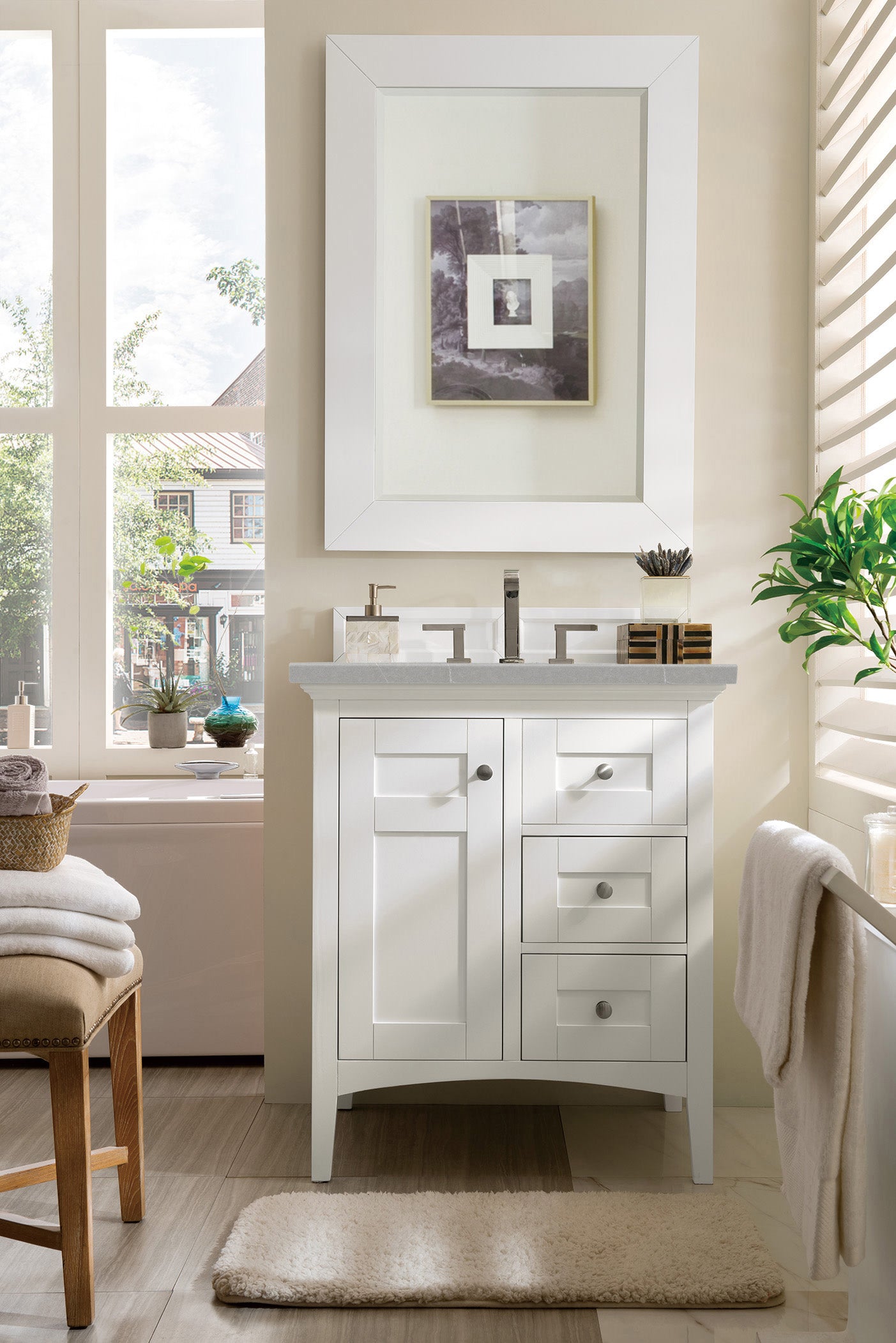 Palisades 30 Inch Single Bathroom Vanity with 3CM Eternal Serena Quartz Top in Bright White - Perfect for Modern Master Bathrooms & Powder Rooms