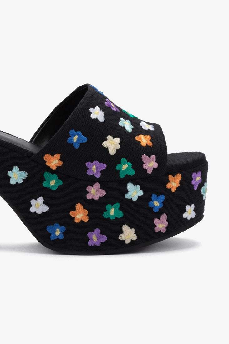 Miso Platform Sandal for Women - Black Linen Comfortable Summer Sandals | Casual Walking, Beach Vacation, and Everyday Wear