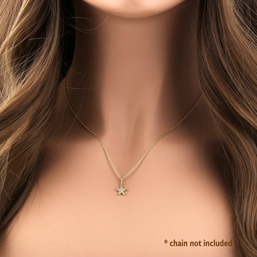 14K Solid Yellow Gold Starfish Pendant with Cubic Zirconia - Perfect for Beach Vacations, Summer Outfits & Gift Giving