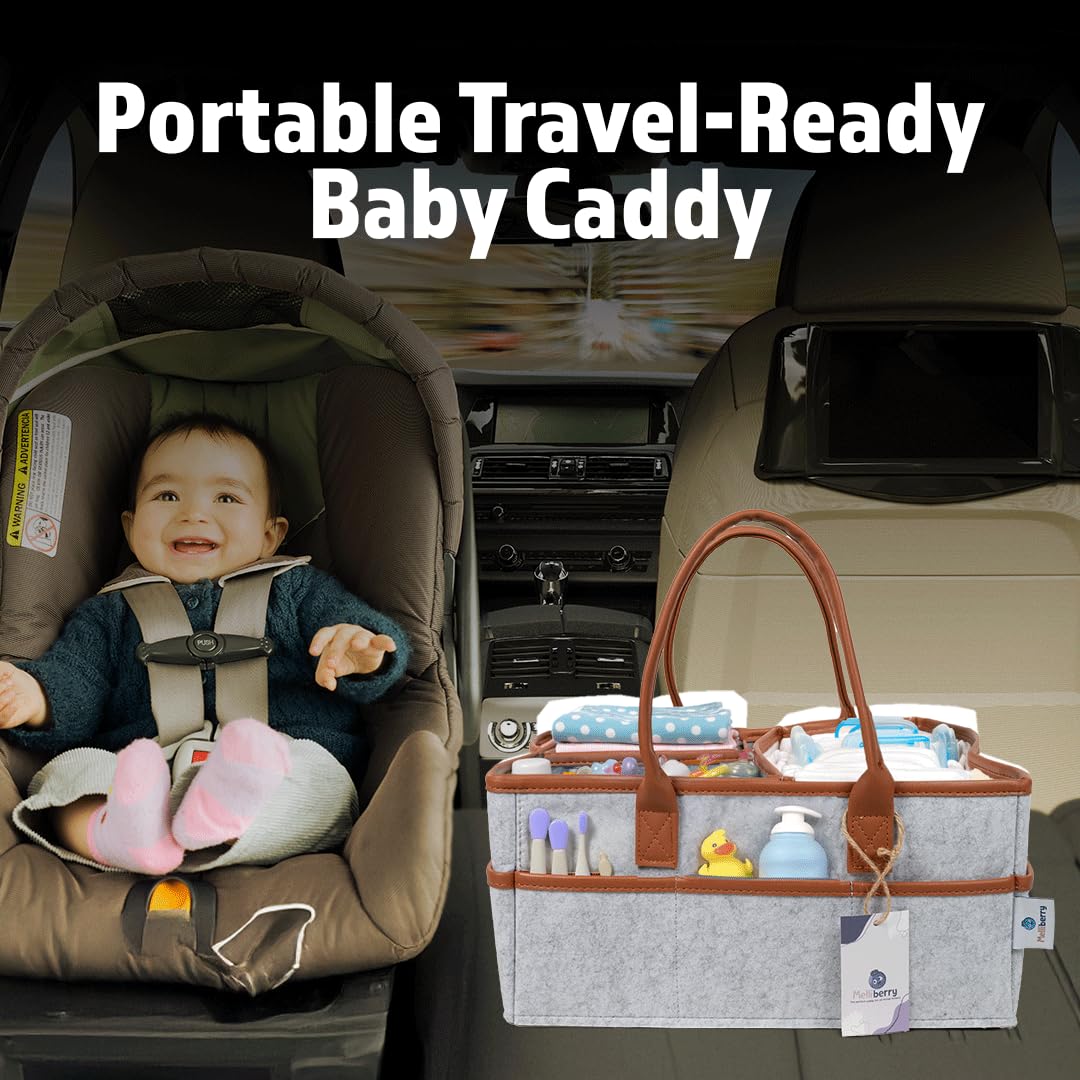 Portable Baby Diaper Caddy Organizer with Changing Pads & Storage - Nursery Changing Table Basket with Handle - Perfect for Diaper Changes, Baby Essentials Storage & Nursery Organization