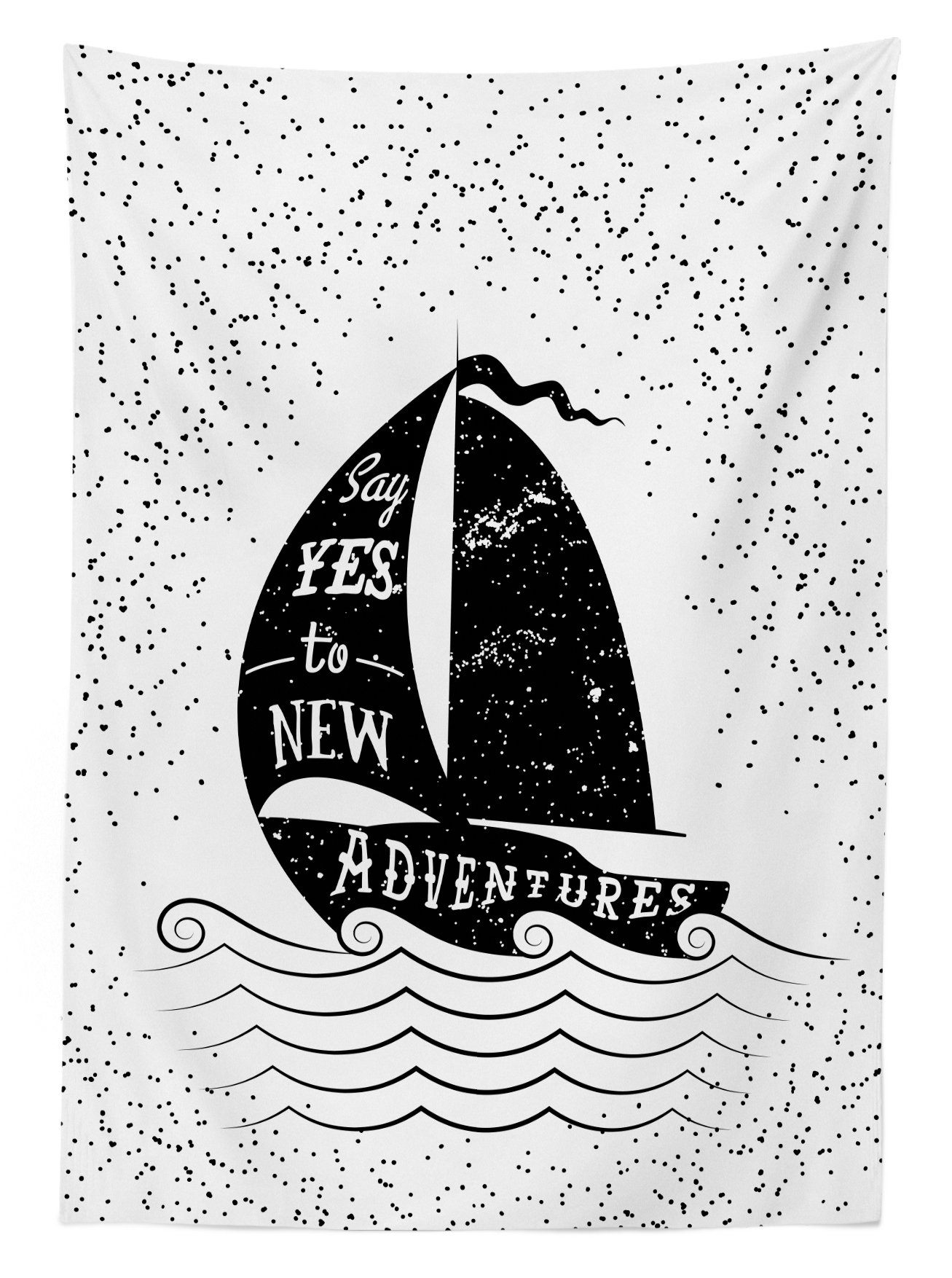 Ambesonne Nautical Outdoor Tablecloth - Hand Drawn Boat on Wavy Ocean Design, Black and White Monochrome Picnic Table Cover, 58