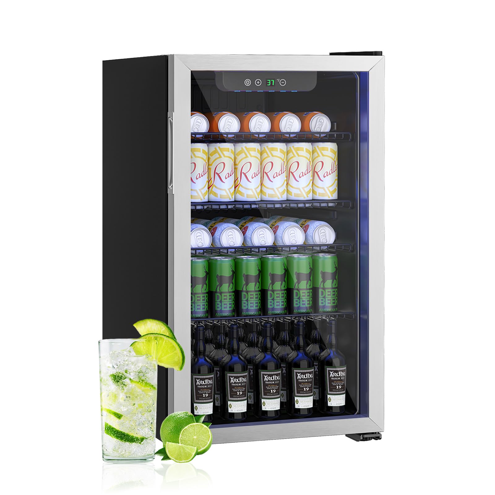 3.2 Cu.ft Beverage Refrigerator Cooler - 126 Can Mini Fridge with Reversible Glass Door, Digital Temperature Control for Beer, Soda & Wine | Perfect for Home Bar, Office, or Dorm Room | Adjustable & Removable Shelves for Custom Storage