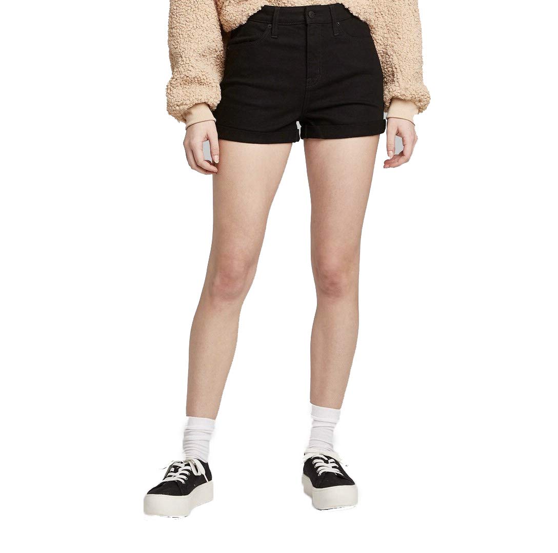 Wild Fable Women's High-Rise Rolled Cuff Denim Shorts - Black | Distressed Casual Summer Shorts for Women | Perfect for Beach, Vacation & Everyday Wear