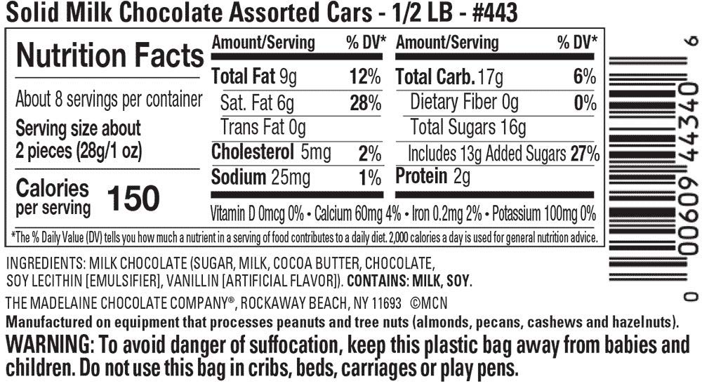 Premium Madelaine Solid Milk Chocolate Cars - Assorted Italian Foil Wrapped (1/2 LB) - Perfect for Birthday Parties, Holiday Gifts & Corporate Events