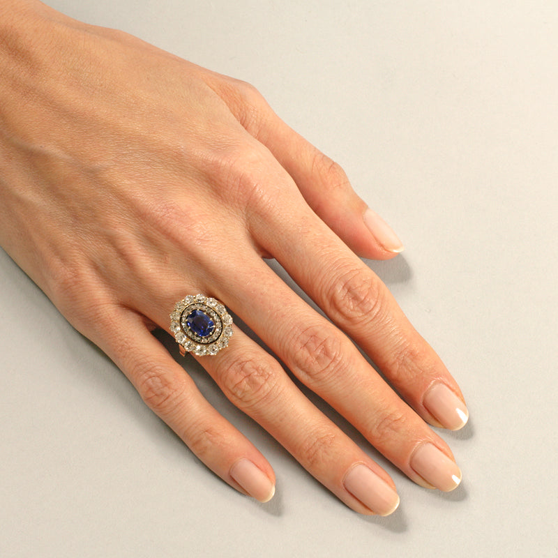 Elegant No Heat Sapphire and Diamond Oval Cluster Ring for Women | Perfect for Engagement, Wedding & Anniversary Gifts | Handcrafted Jewelry