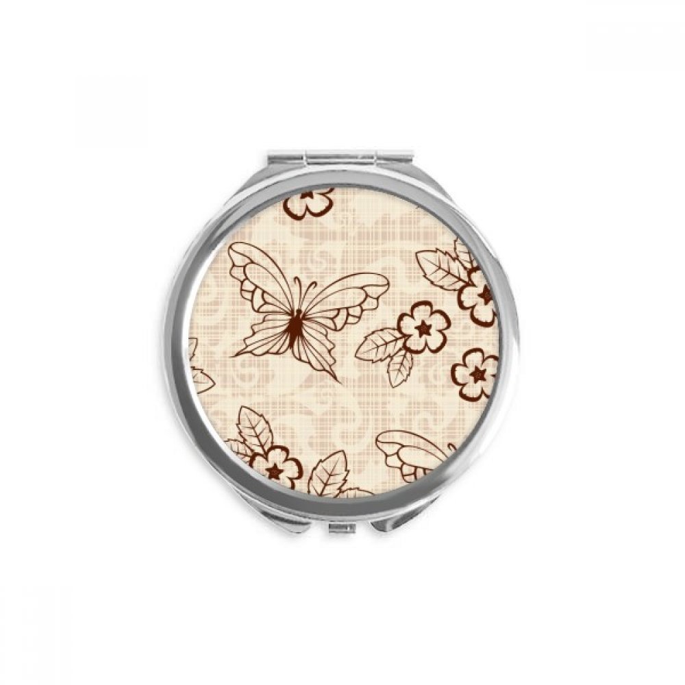 Vintage Round Hand Mirror with Brown Butterfly & Floral Design - Portable Compact Pocket Mirror for Women, Makeup, Travel & Gift