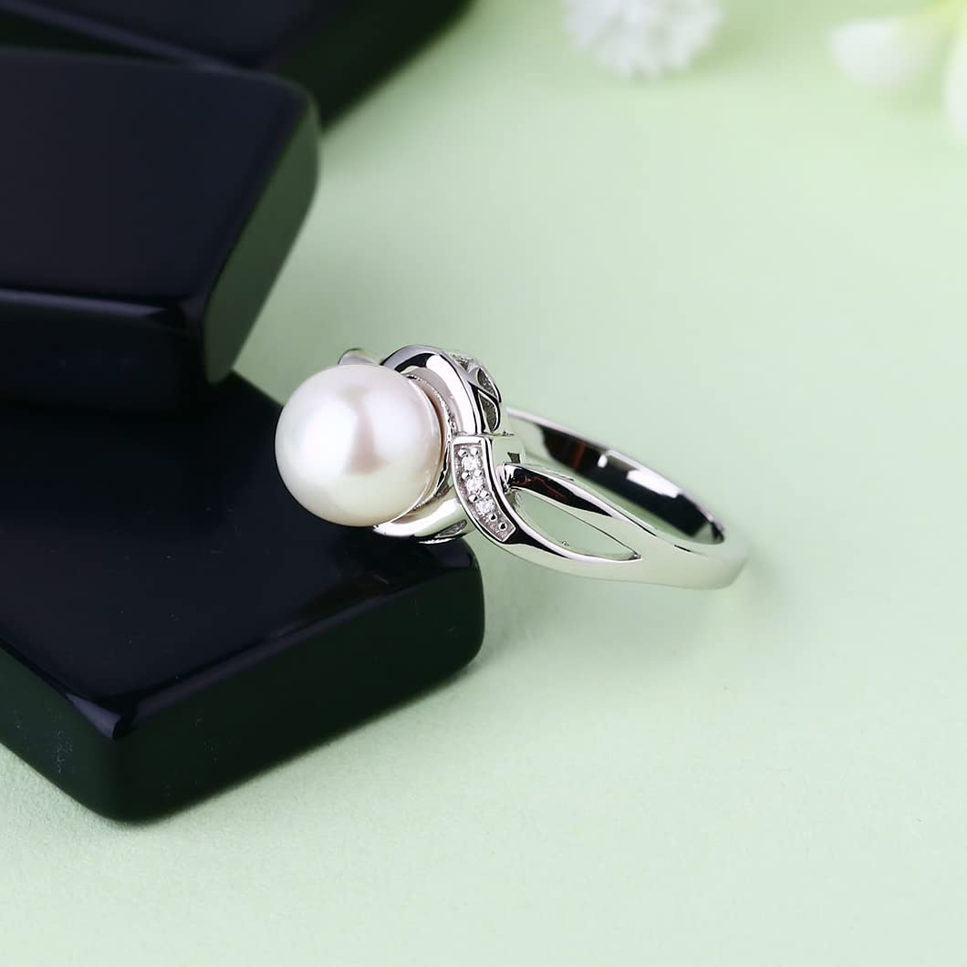 JO WISDOM 925 Sterling Silver Infinity Ring with 9mm White Freshwater Pearl & Cubic Zirconia - Elegant Women's Rings Size 5-10 for Wedding, Anniversary, Birthday Gifts & Everyday Wear