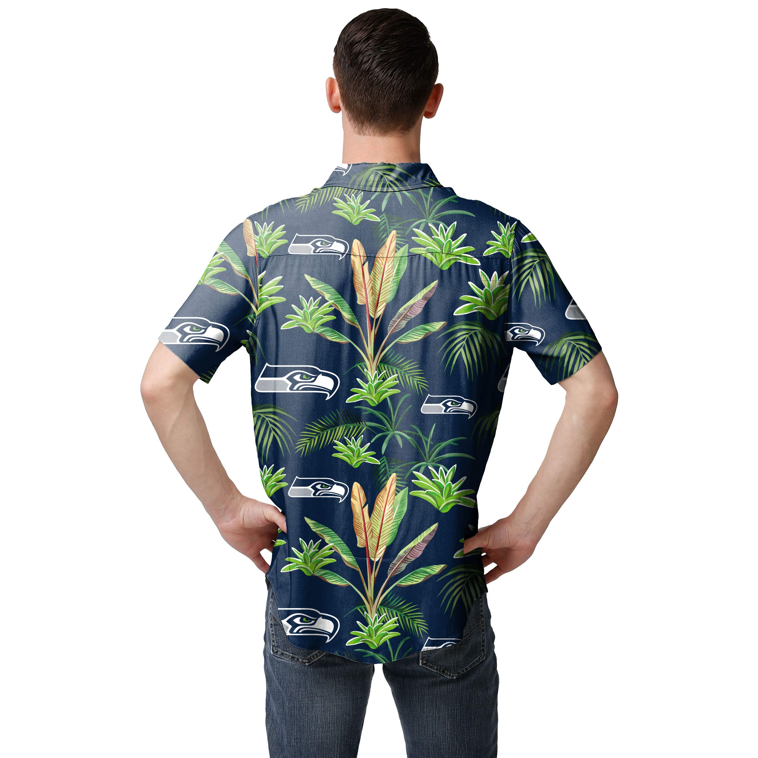 FOCO Men's Floral Tropical Button Up Shirt - Hawaiian Aloha Shirt for Summer Beach Vacation, Pool Party & Casual Wear