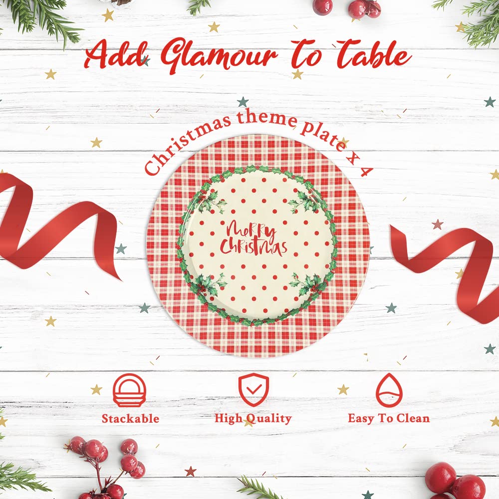4-Piece Christmas Dinner Charger Plates Set - Elegant Holiday Table Decor for Women & Kids - Perfect for Christmas Parties, Family Gatherings & Festive Dining