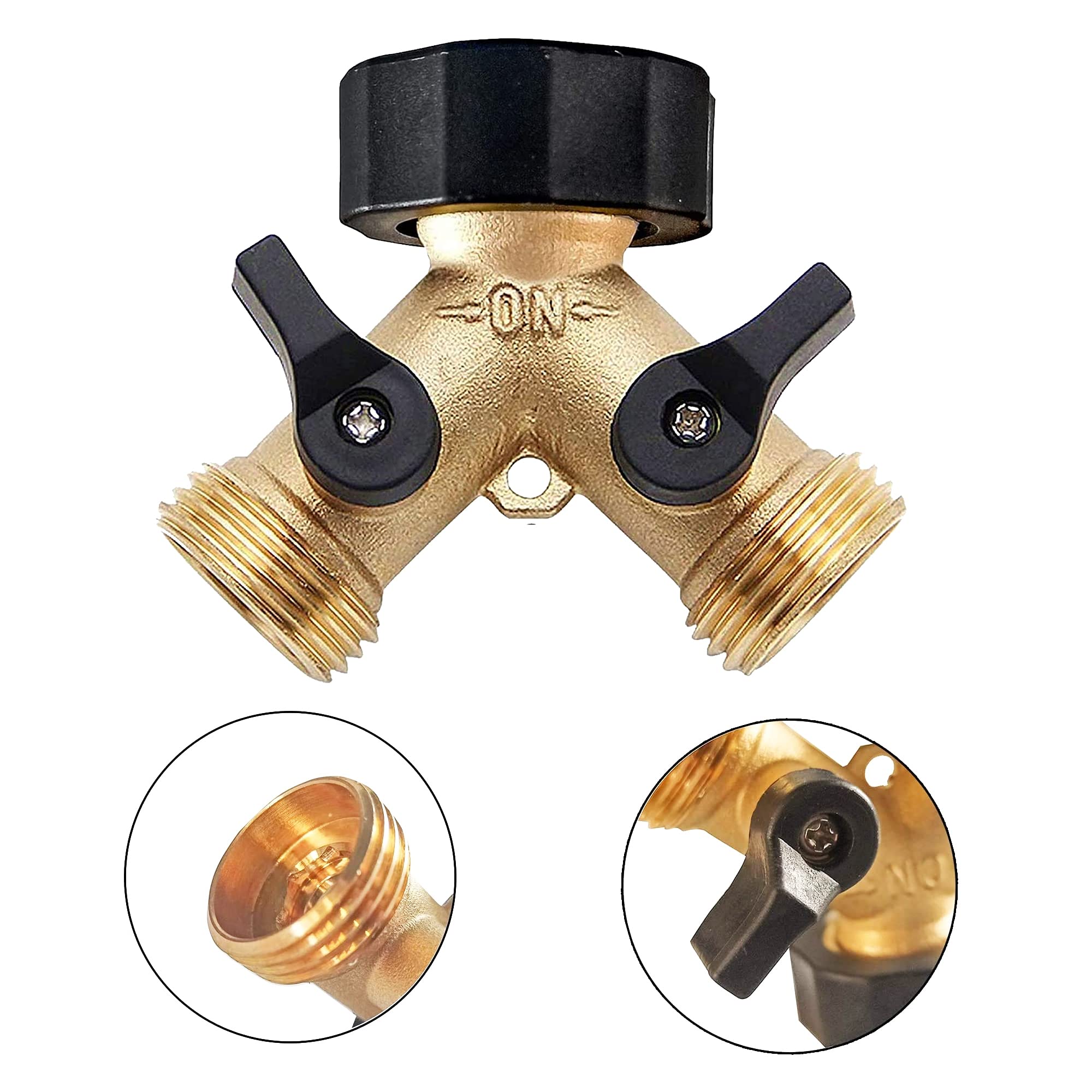 Heavy Duty 2-Way Brass Garden Hose Splitter with 2 Valves & Extra Rubber Washers - Perfect for Lawn Irrigation, Car Washing & Outdoor Watering