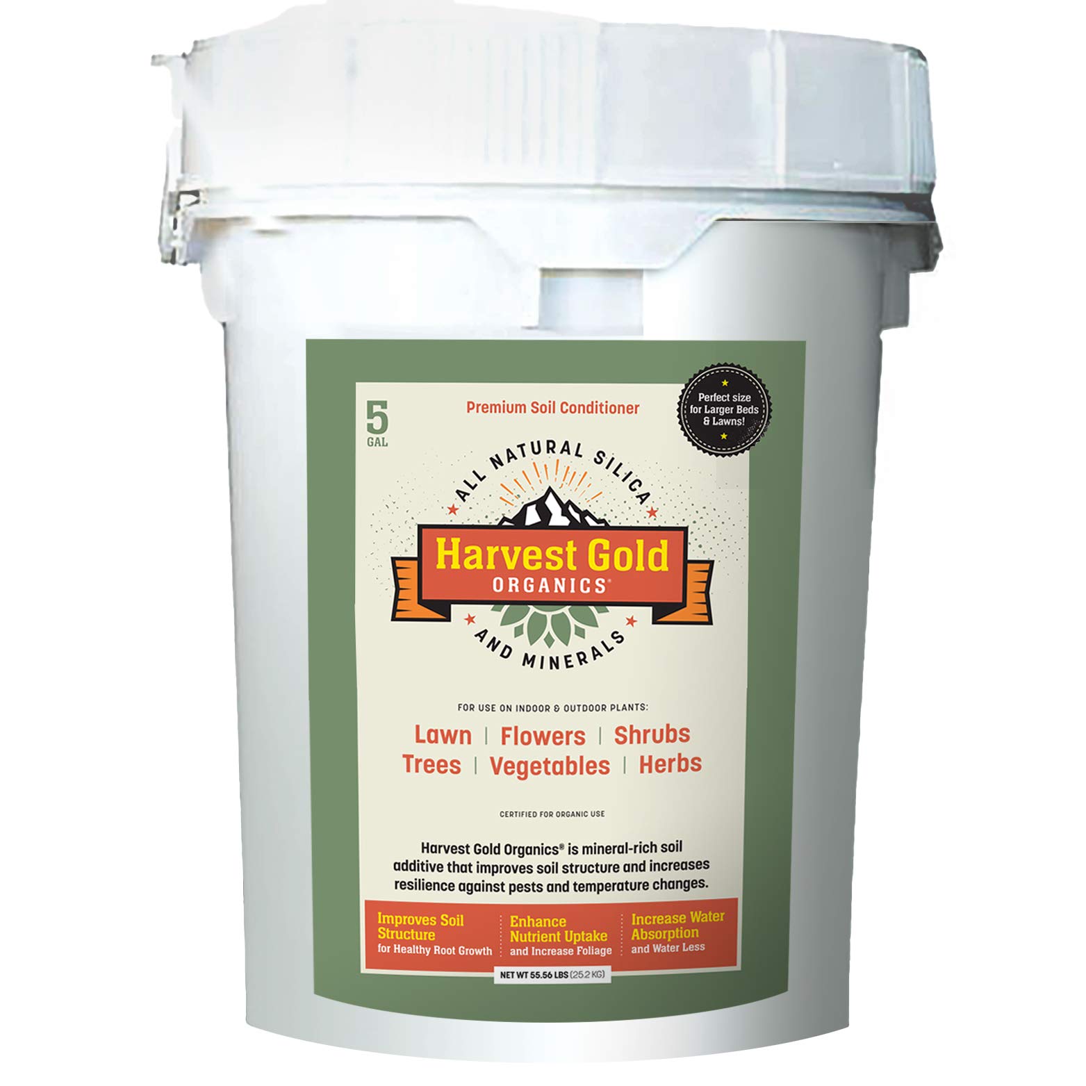 Premium Organic Soil Conditioner for Houseplants, Flowers, Vegetables & Trees - Natural Silica & Micronutrients Enriched (5 Gallon Bucket) - Ideal for Indoor Gardening, Outdoor Landscaping & Organic Farming