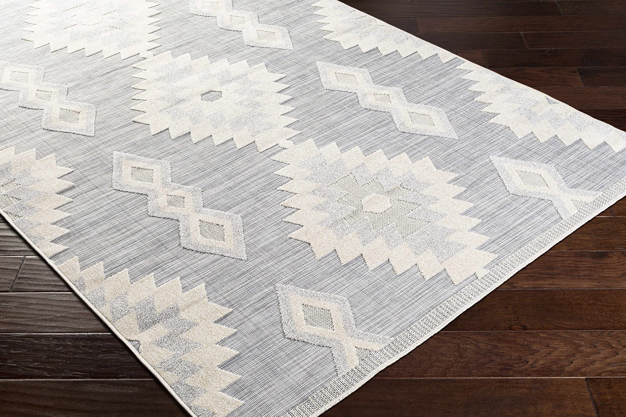 Hauteloom Alburg Southwestern Area Rug - Cream, Light Slate, Gray - 7'10