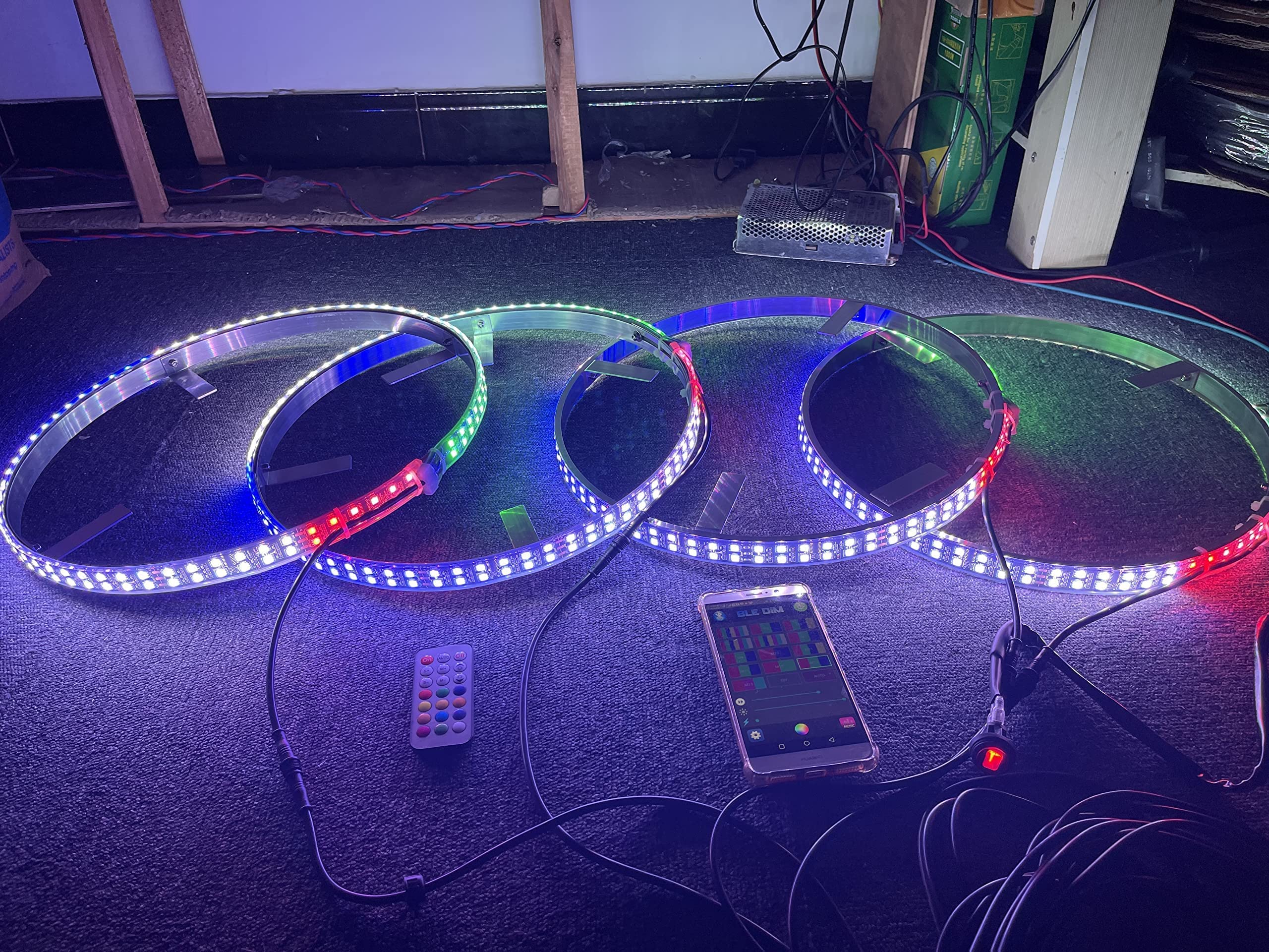 15.5 Inch Dream Color Chasing Double Row LED Wheel Ring Lights - IP68 Waterproof with Turn Signal, Lock & Braking Function - Remote & App Control with ON/OFF Switch - Perfect for Car, Motorcycle & Bike Customization