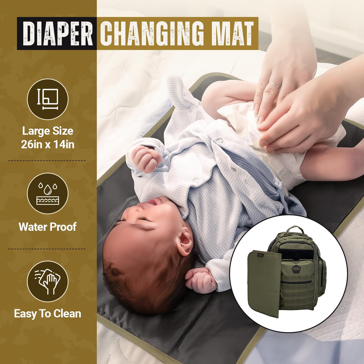 HighSpeedDaddy Military-Grade Waterproof Baby Diaper Backpack - Compact Travel Diaper Bag with Stroller Straps & Tablet Sleeve - Perfect for Parenting On-The-Go, Daycare Trips & Family Travel