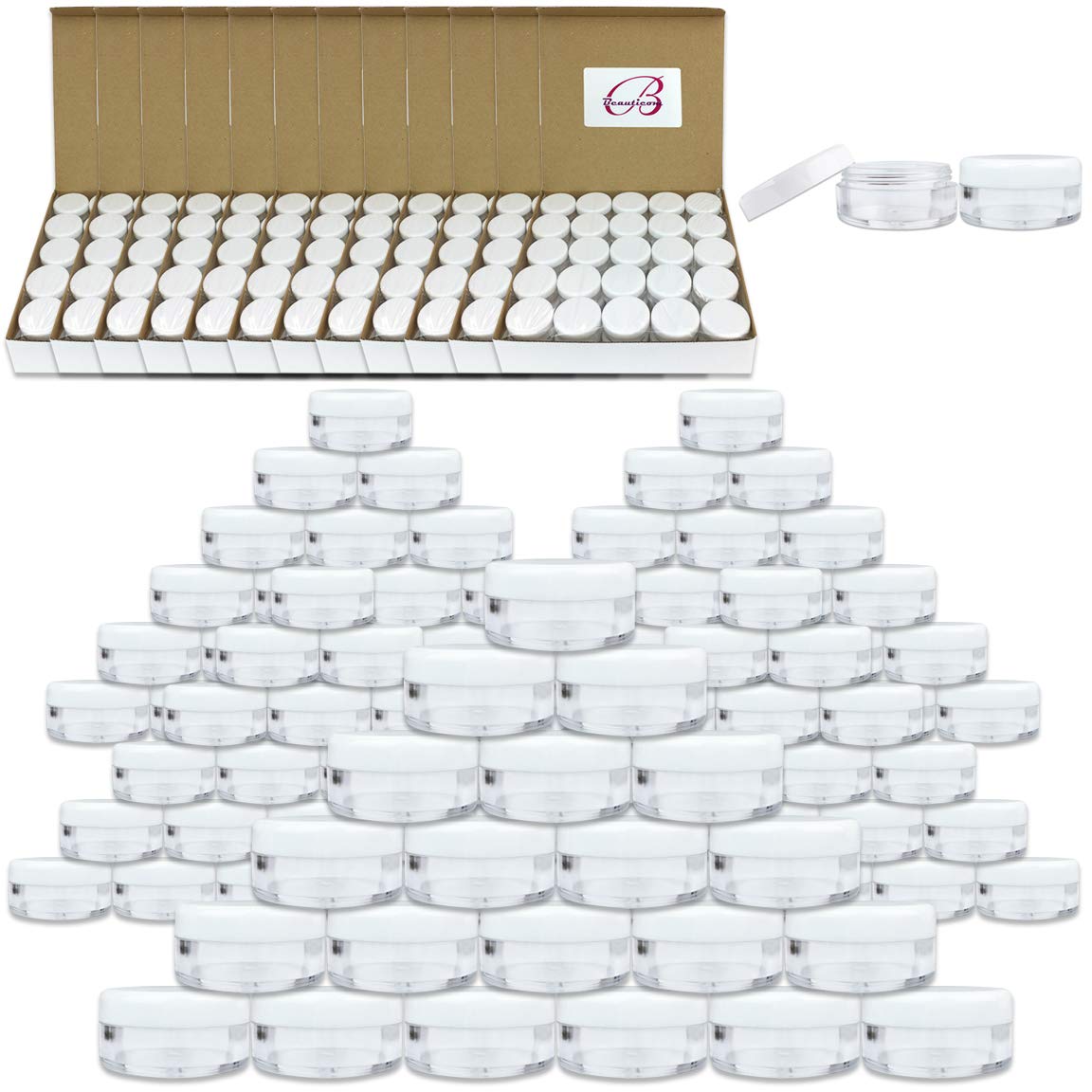 2000 Pcs Clear 5ml Round Plastic Jars with White Lids - BPA Free Small Containers for Nail Art Supplies, Acrylic Powder, Rhinestones & Charms - Perfect for Salon, DIY Nails & Beauty Storage Organization