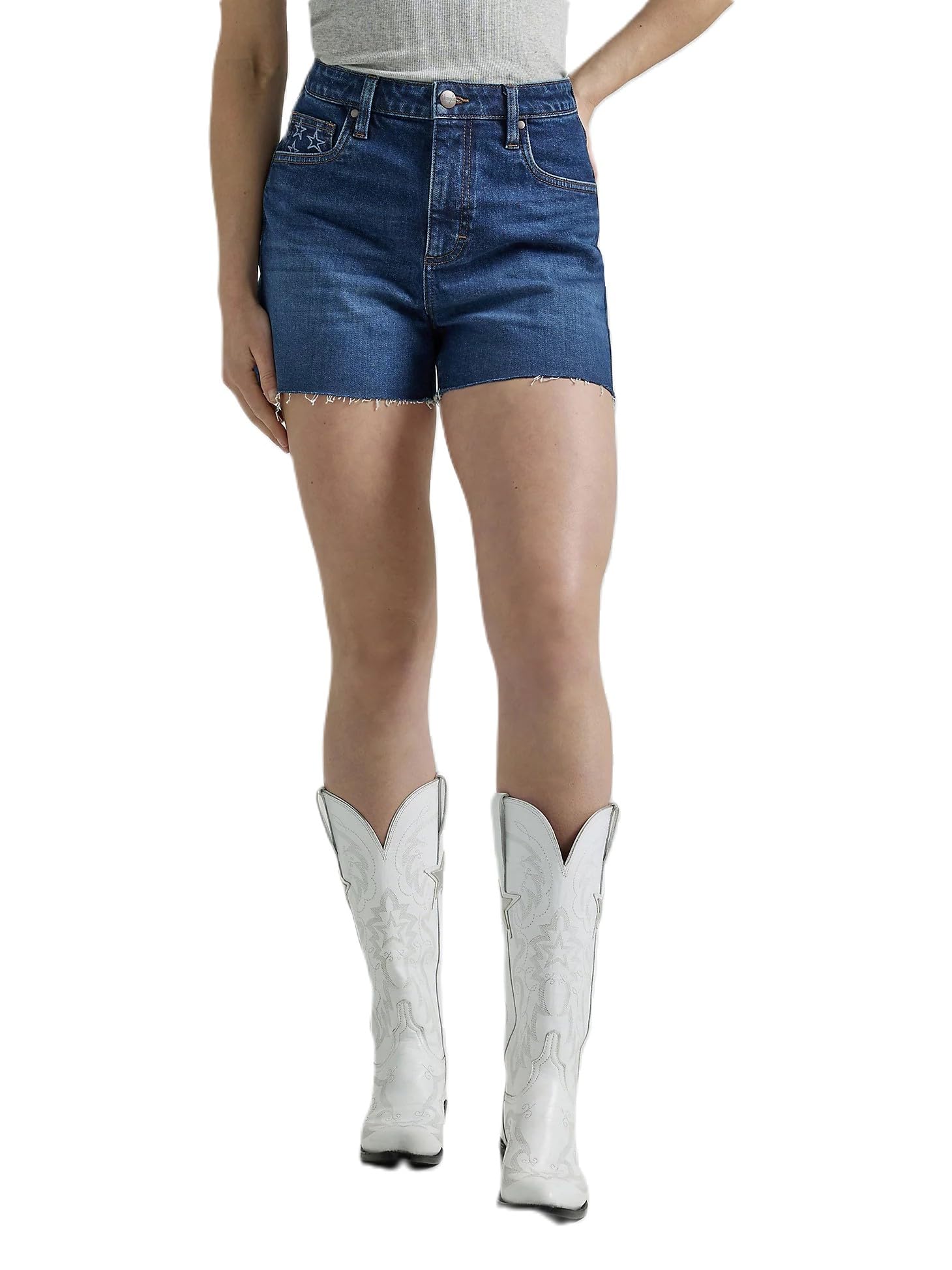 Wrangler Women's Retro Bailey High Rise Patch Shorts - Denim Waist 30 Regular | Vintage Style Distressed Jean Shorts for Casual Outfits & Summer Fashion
