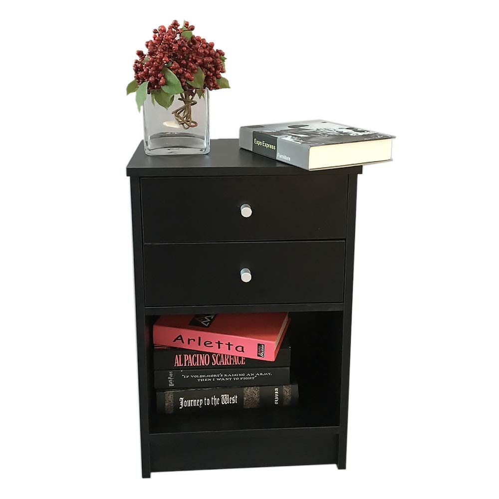 Industrial Side Table with 2 Drawers - Black Nightstand, End Table & Coffee Table for Living Room, Bedroom - Sturdy Metal Frame with Wooden Top - Perfect for Small Spaces, Apartment Decor & Modern Home Furnishing
