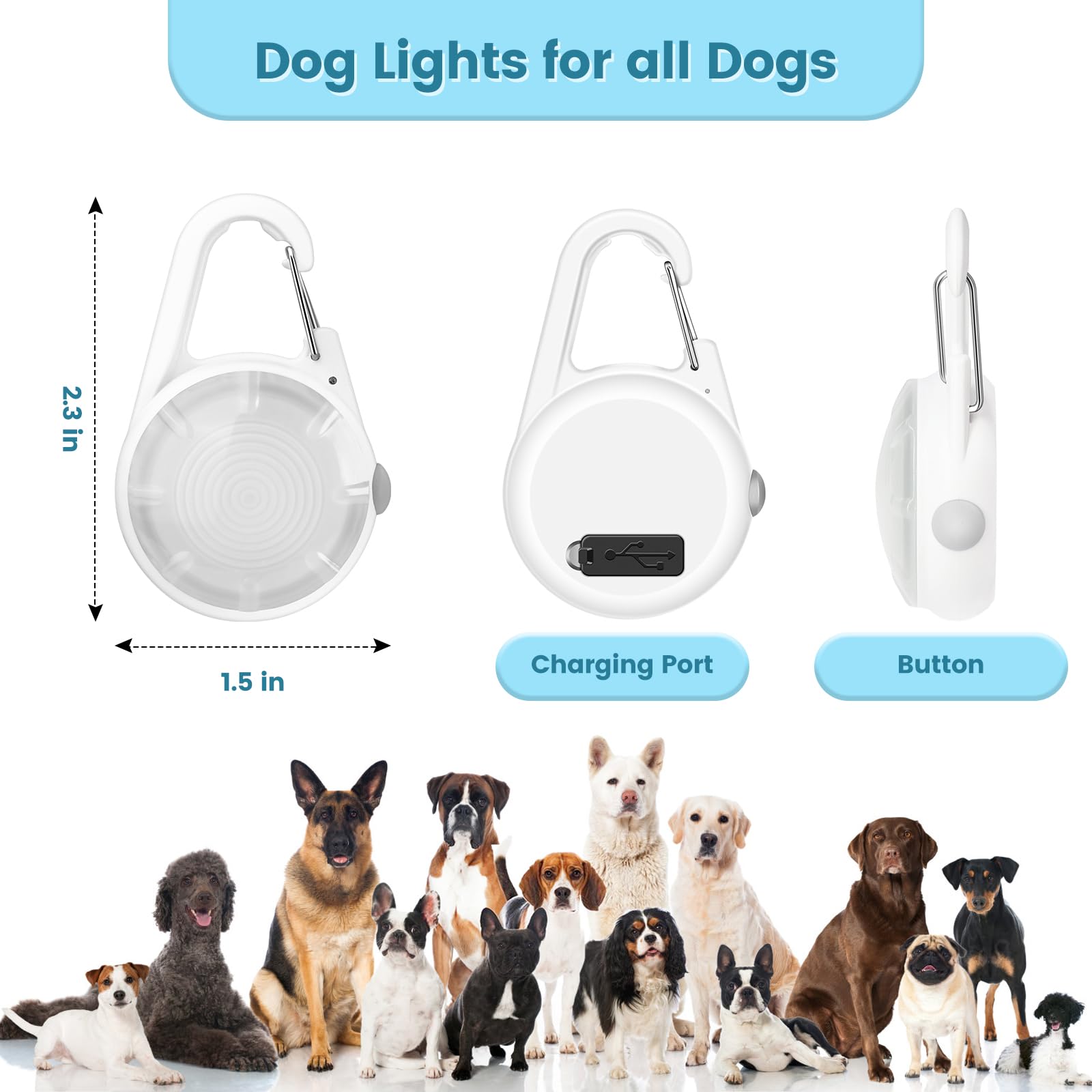 MEDT 2 Pack LED Rechargeable Dog Collar Lights with RGB Colors - Waterproof Clip-On Pet Safety Light for Night Walking, Camping, Hiking & Outdoor Adventures