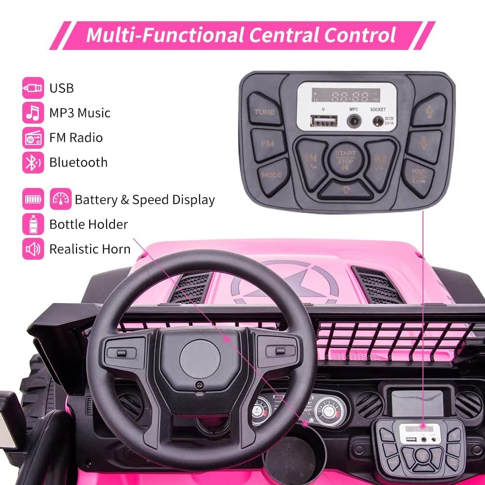 GARVEE 24V 2-Seater Electric Ride-On Truck Toy for Kids Ages 3-8 - Pink Battery Powered Car with Remote Control & Extra Wide 20