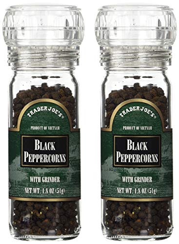 Trader Joe's Black Pepper Peppercorns with Grinder - 2-Pack (1.8oz Each) - Set of 4 - Premium Whole Peppercorns for Cooking, Seasoning & Grinding - Perfect for Kitchen, Restaurants & Gourmet Meals