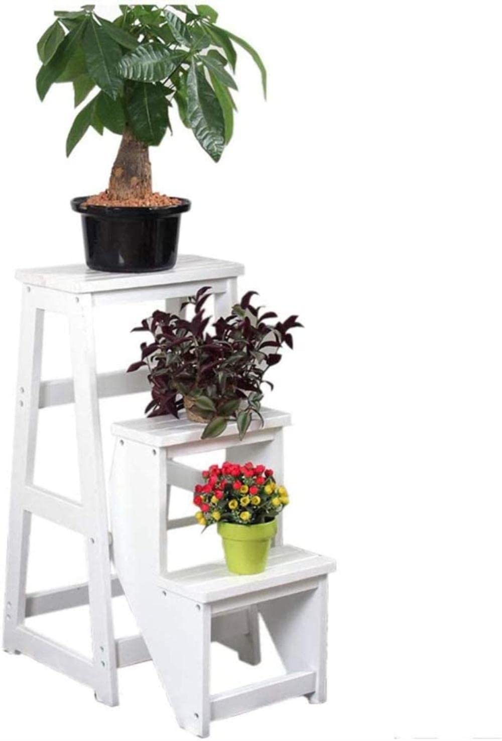 Folding Step Stool Ladder with Handgrip - Anti-Slip Wide Pedal Stool Chair for Home, Kitchen, Bathroom & Garage - Sturdy Multi-Use Household Ladder (White)