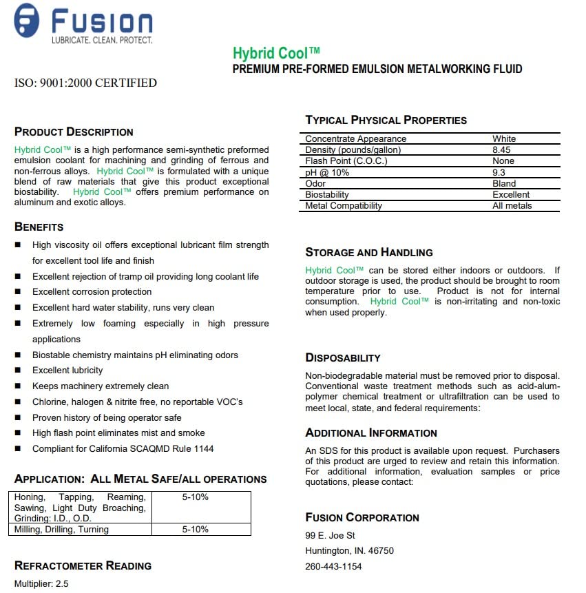 Premium General Purpose Cutting Oil - Eco-Friendly & Safe for Humans | High-Performance Metal Drilling Fluid, Bandsaw & Tapping Lubricant | Fusion Hybrid Cool Technology (5 Gallon) | Ideal for CNC Machining, Metal Fabrication & Industrial Workshops