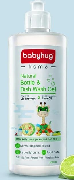 Babyhug Home Natural Dishwashing Gel - 500ml | Plant-Based, Gentle on Hands | Perfect for Daily Kitchen Cleaning & Baby Bottles