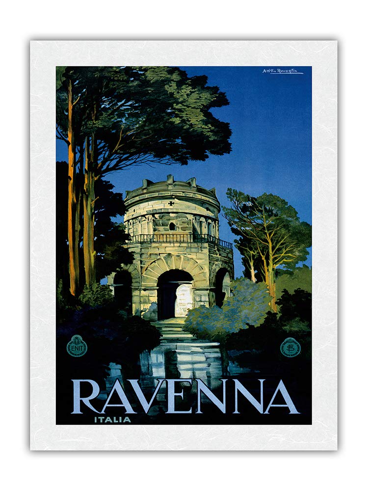 Vintage Italy Travel Poster - Mausoleum of Theodoric The Great in Ravenna by Attilio Ravaglia c.1920s - Premium Unryu Rice Paper Art Print 17x22 inches - Perfect for Home Decor, Office Wall Art & Italian Culture Enthusiasts