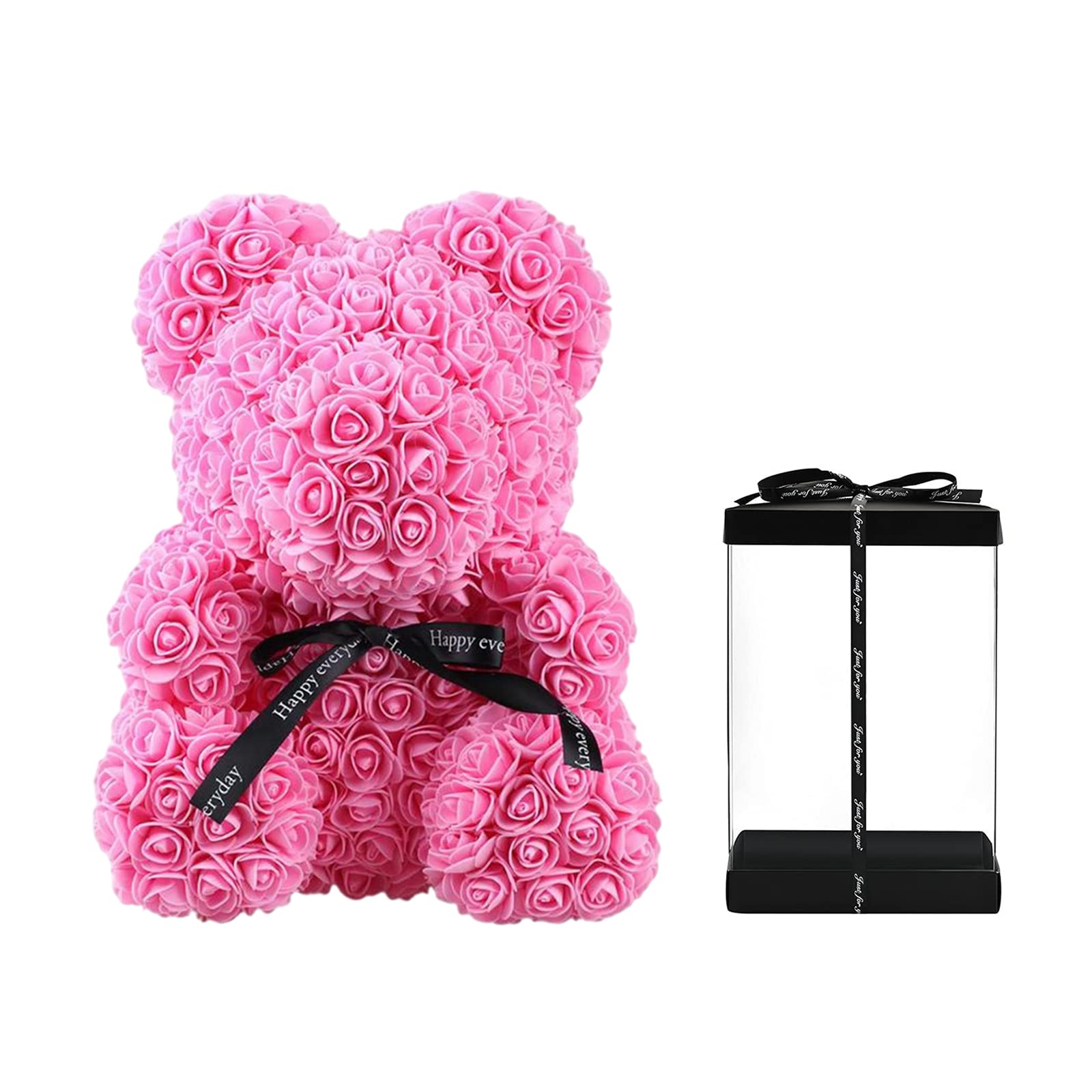WERTSWF Preserved Rose Teddy Bear - Artificial Rose Flower Bear in Clear Gift Box for Valentine's Day, Anniversary, Birthday, Mother's Day | Romantic Gift for Her, Wedding Proposal, Home Decor