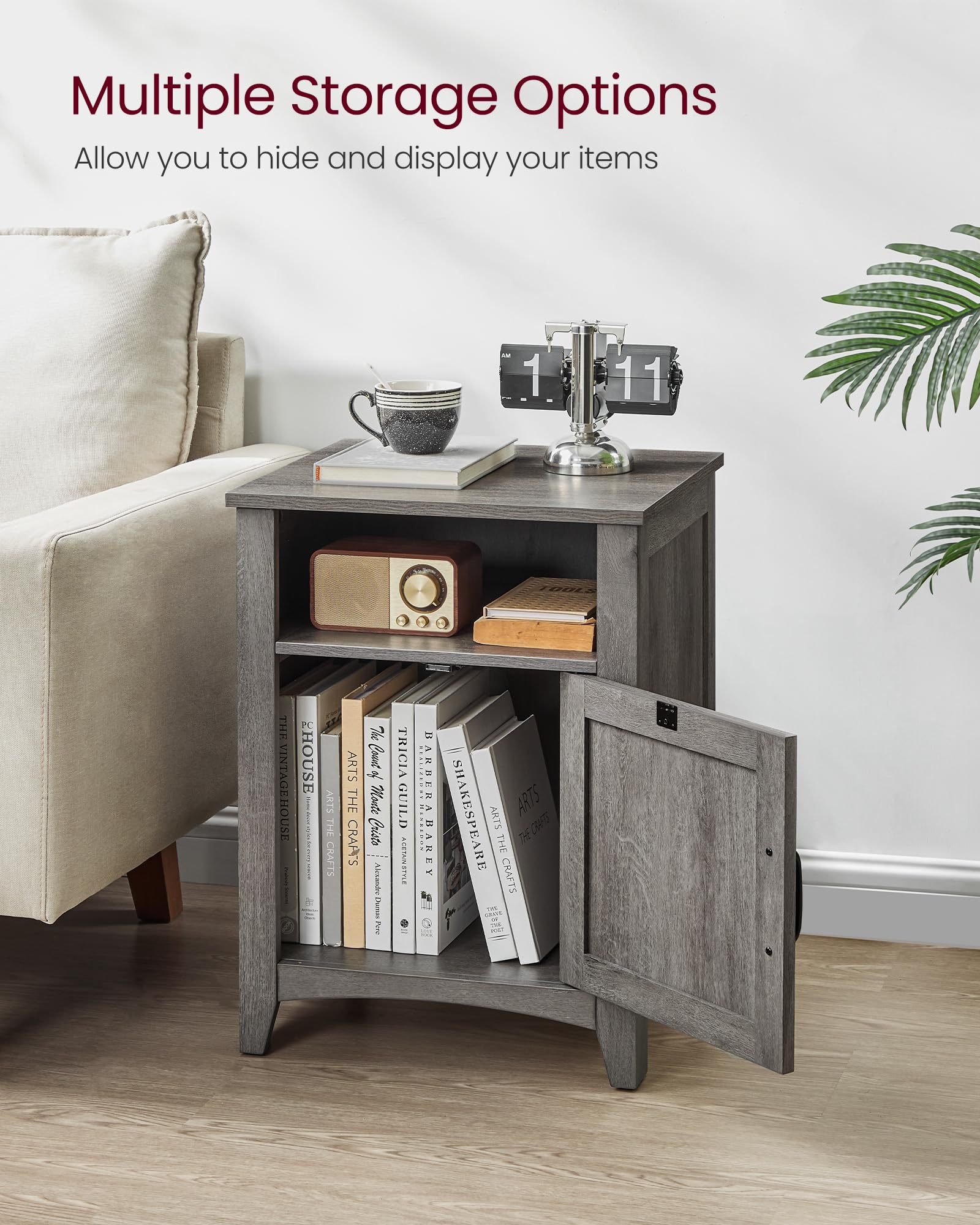 VASAGLE Farmhouse Nightstand with Barn Door - Set of 2, Rustic Bedside Table with Storage Shelf & Open Compartment, End Table for Bedroom, Living Room or Office - Misty Gray ULET809G68 | Perfect for Small Spaces & Home Decor