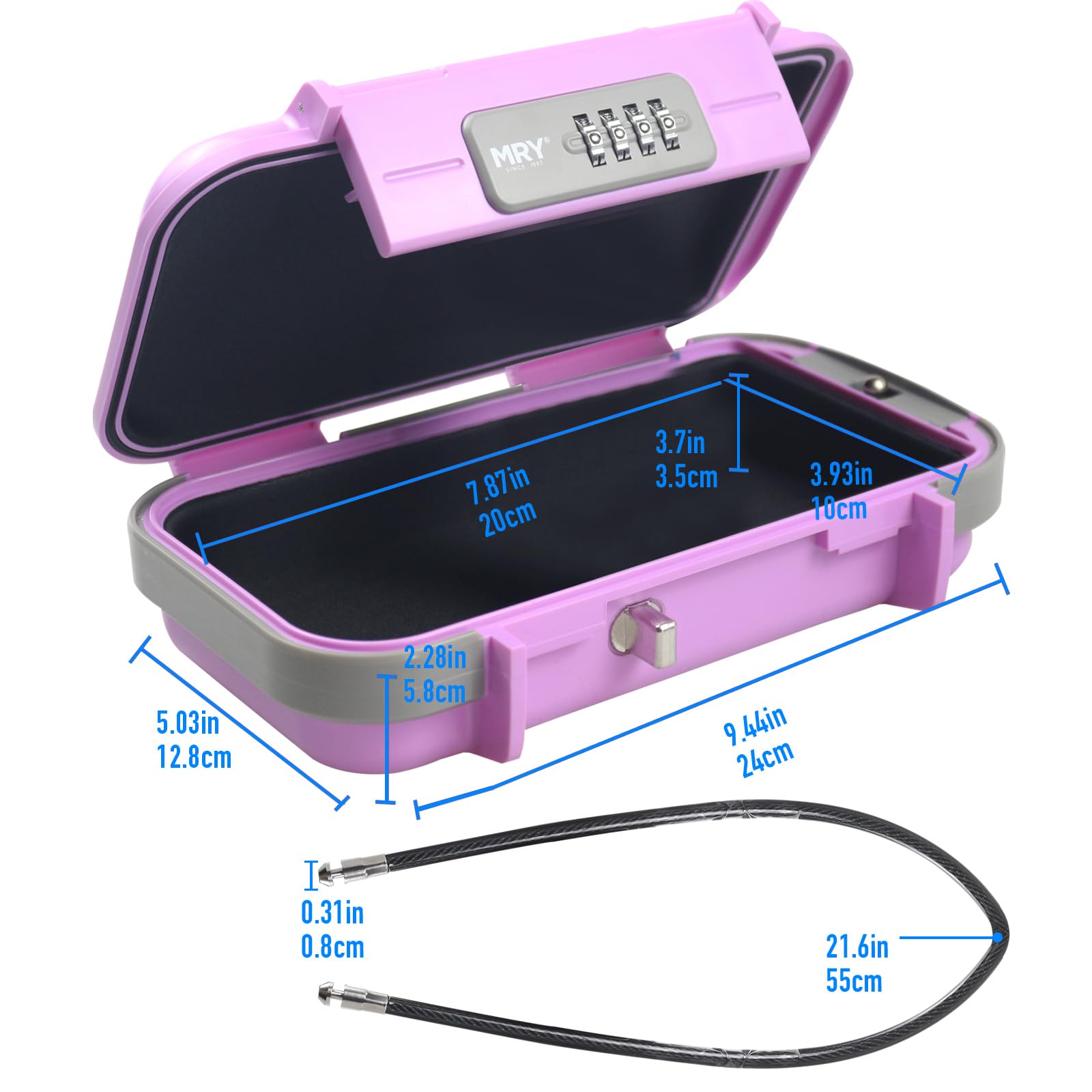 MRY Portable Combination Lock Box - Waterproof Anti-Theft Security Case with Removable Chain & Custom Code - Perfect for Travel, Home, Office, and Outdoor Use (Pink)
