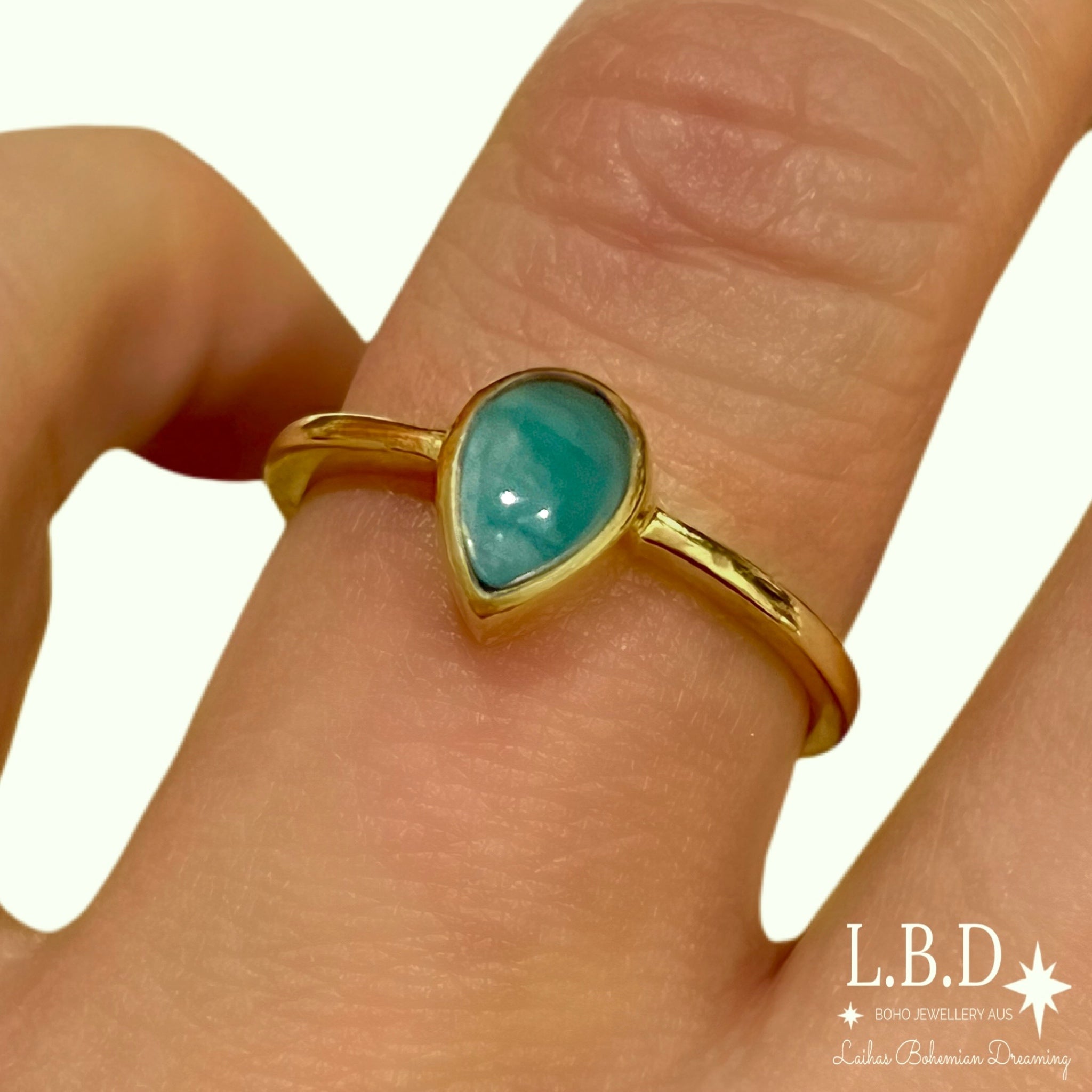Laihas Mini Tearing Spirit Gold Amazonite Ring - Elegant Healing Crystal Jewelry for Women, Perfect for Meditation, Yoga & Spiritual Healing
