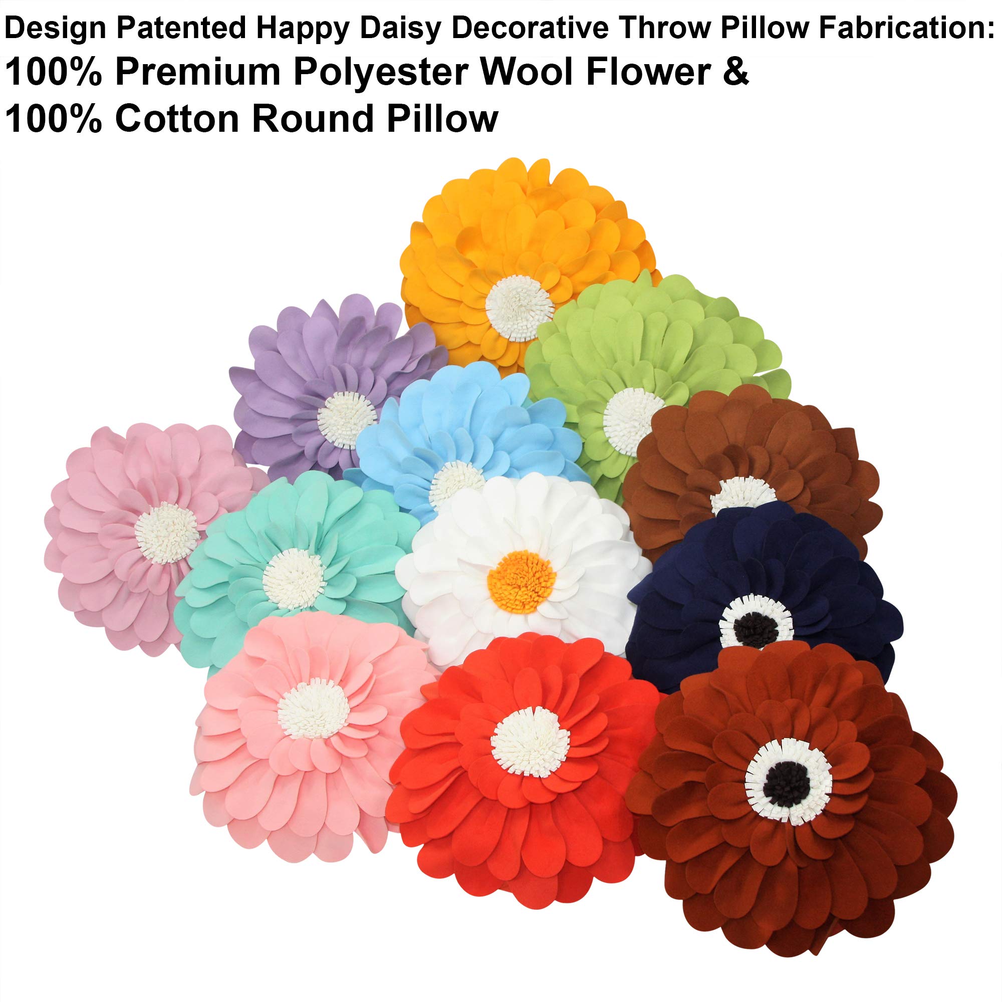 3D Happy Daisy Flower Throw Pillow - Soft & Cozy Round Decorative Pillow for Couch, Bed, Sofa - Unique Flower Shape Design for Home Décor - Perfect for Living Room, Bedroom, Nursery & Gift Giving