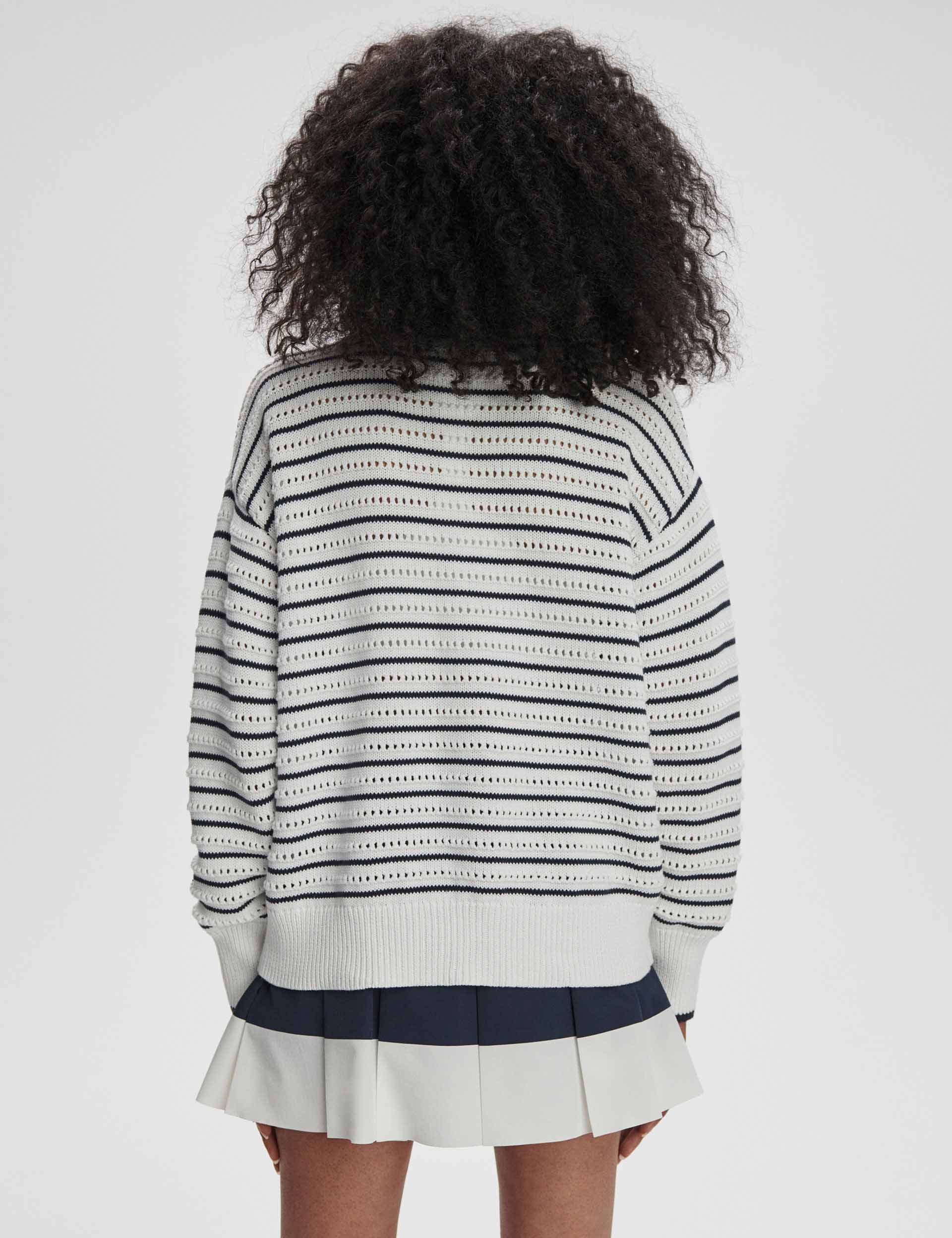 Antonia Relaxed Cardigan for Women - Soft Knit Open Front Sweater in White & Blue Nights - Perfect for Casual Wear, Office & Cozy Evenings