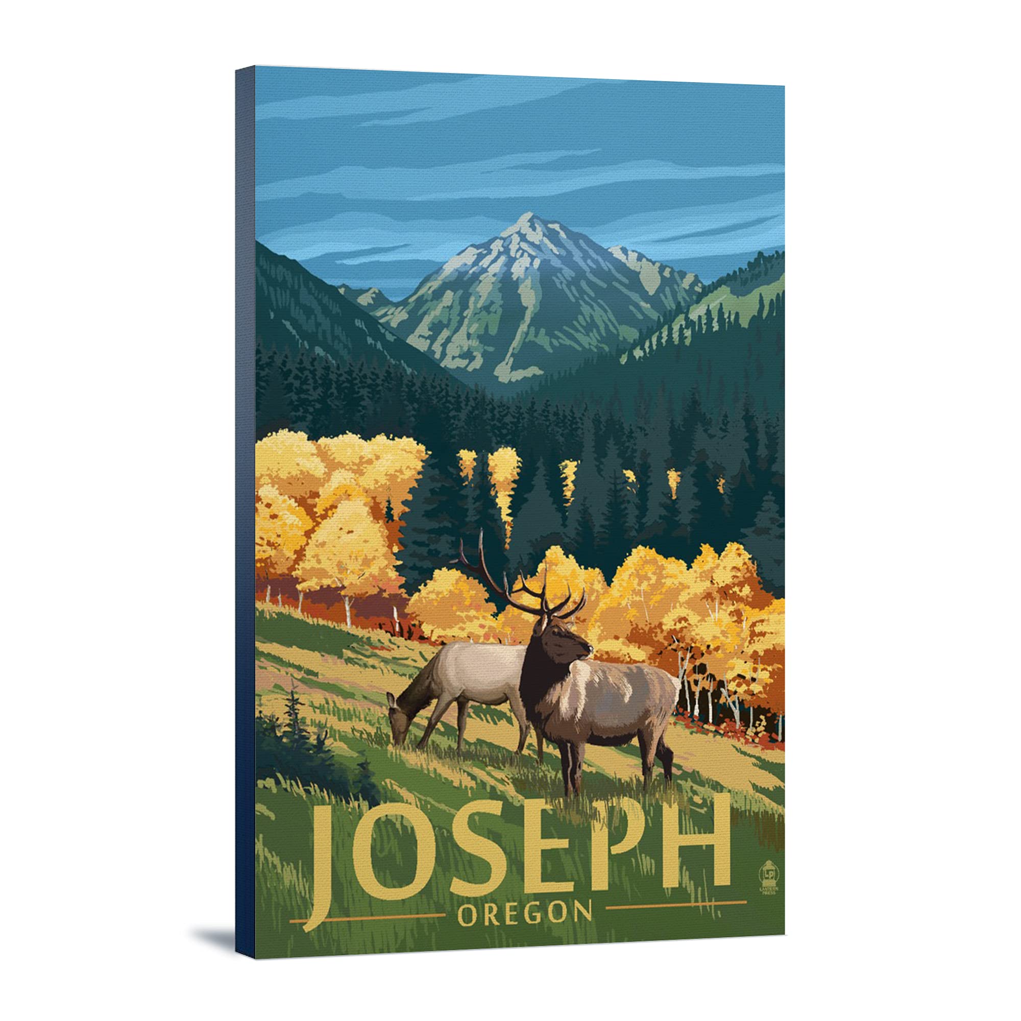 Joseph Oregon Elk and Mountains Wall Art - 16x24 Wrapped Canvas Print for Home & Office Decor - Perfect for Living Room, Bedroom or Cabin