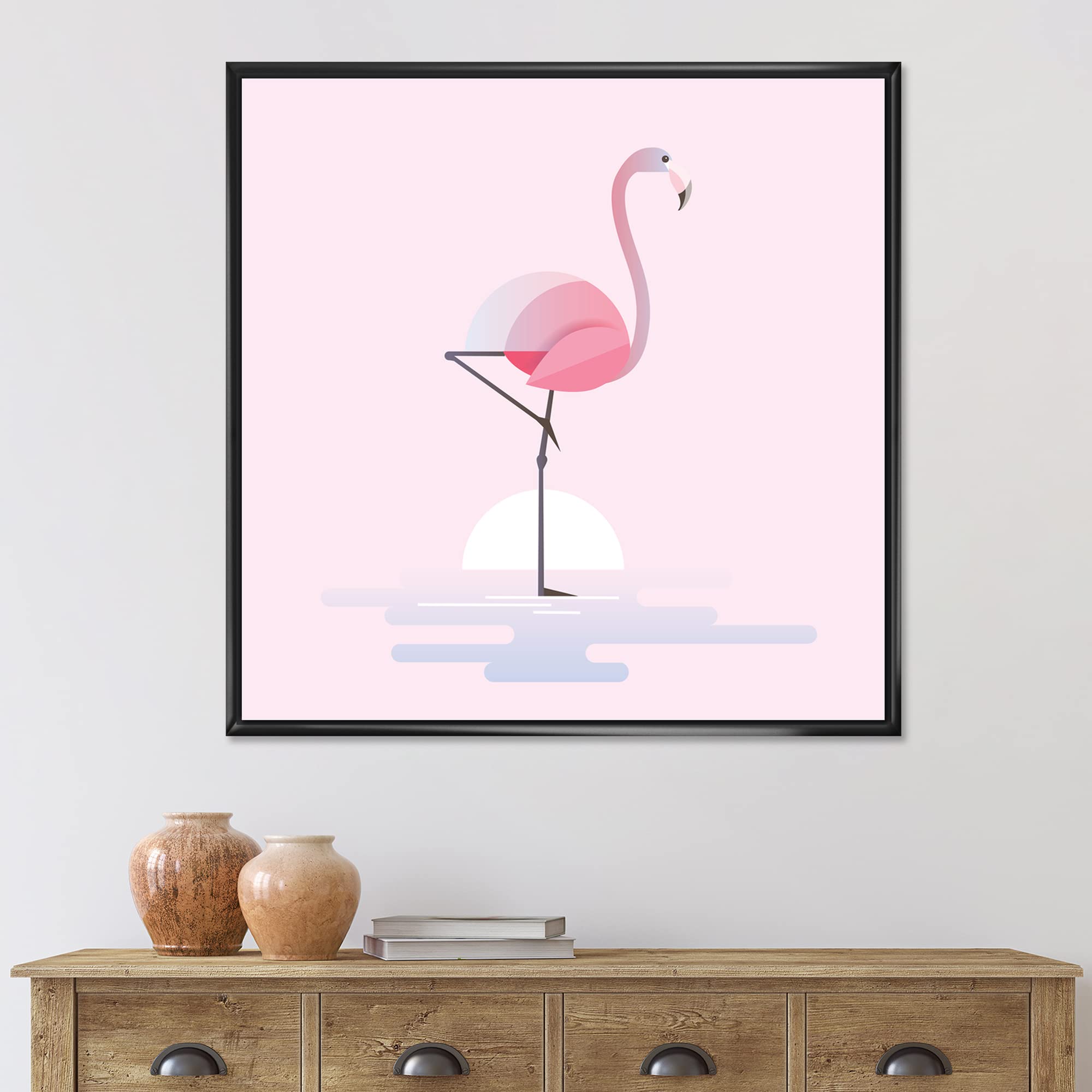 DesignQ Standing Pink Flamingo Wall Art - Farmhouse Decor Framed Canvas Print - Perfect for Living Room, Bedroom & Office Decor