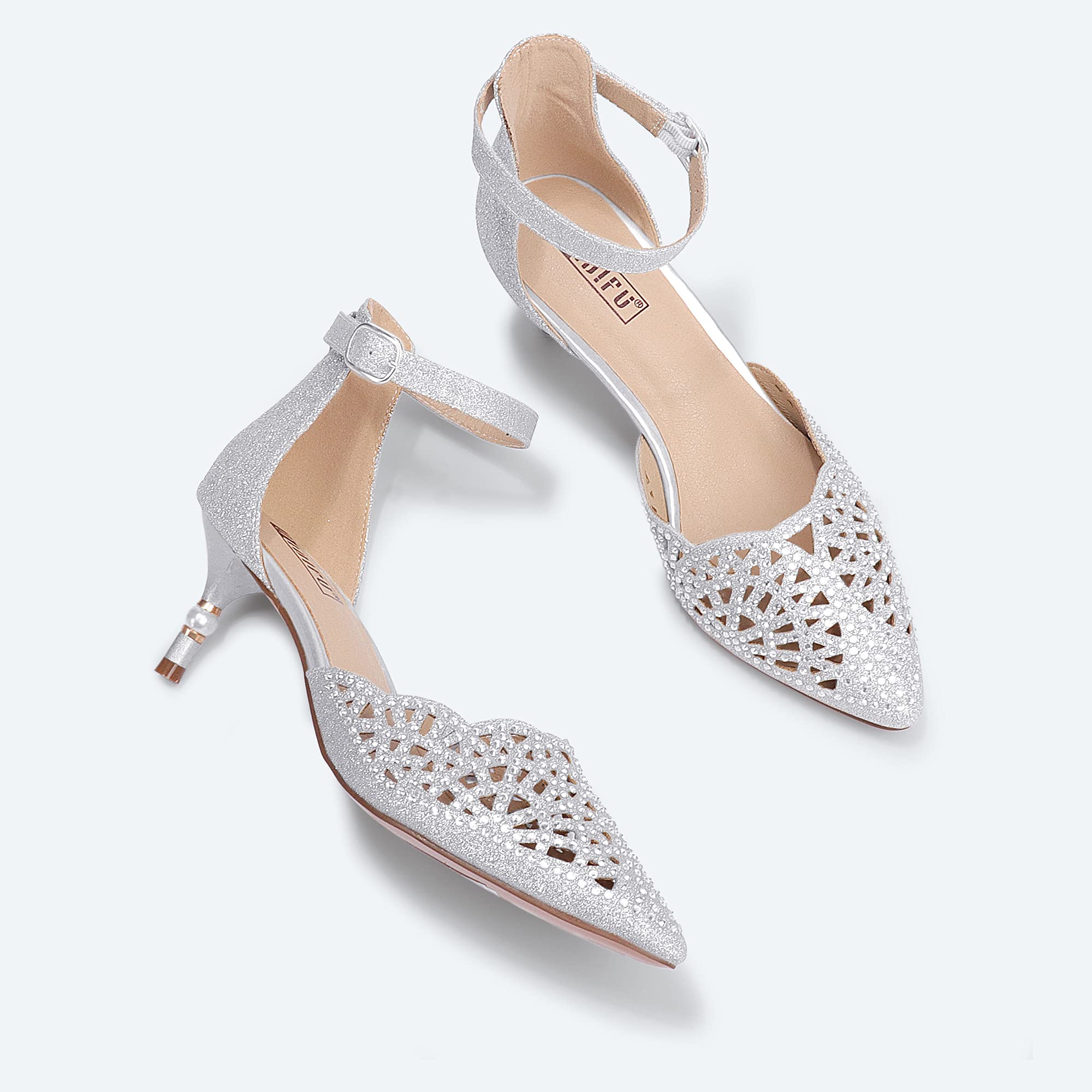 IDIFU Women's Rhinestone Sequins Low Kitten Heel Pumps - Elegant Wedding Shoes for Bride, Bridesmaid & Evening Party | Comfortable Dress Shoes for Prom, Cocktail Party & Special Occasions
