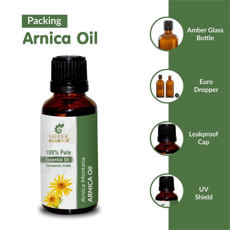 100% Pure Arnica Essential Oil (Arnica Montana) - 33.8oz Therapeutic Grade Undiluted Oil in Aluminum Bottle - For Skin Care, Hair Growth & Aromatherapy - Perfect for Massage, Pain Relief & Relaxation - Free DHL Express Shipping