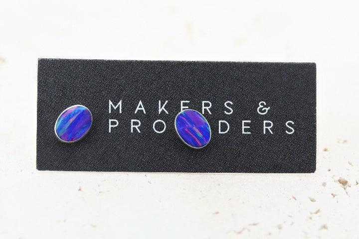 Opal Stud Earrings | Oval Grape Opal Gemstone Jewelry | Perfect for Weddings, Parties & Everyday Wear