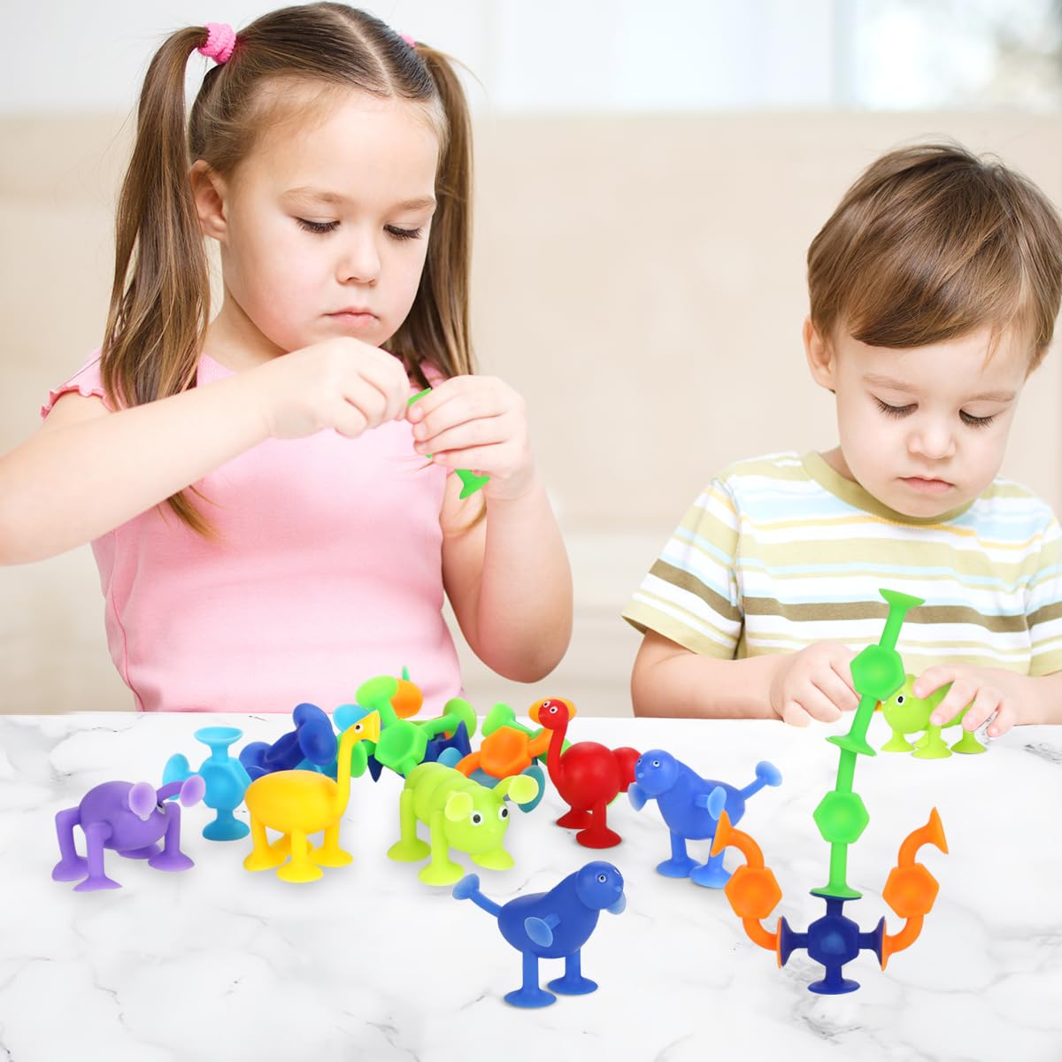 27 PCS Bath Toys for Kids Ages 4-8 - Sensory Suction Cup Toys for Boys & Girls - Stress Relief & Travel Toys - Durable Silicone Bathtub Toys for Toddlers - Fun Bath Time & Pool Play