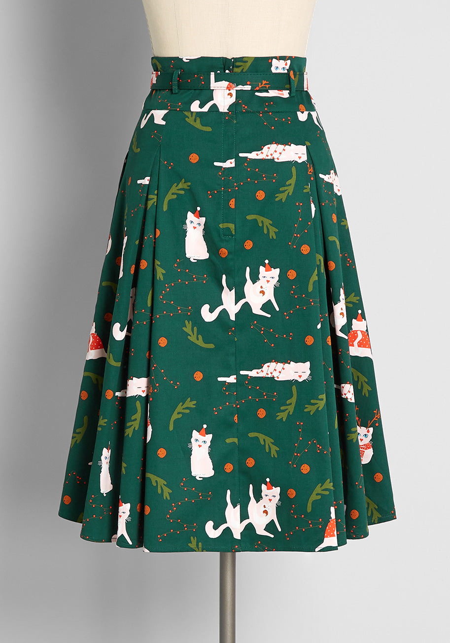 Christmas Catastrophe Pleated Swing Skirt - Festive Holiday Party Dress for Women - Perfect for Christmas Parties, Office Celebrations & Seasonal Photoshoots
