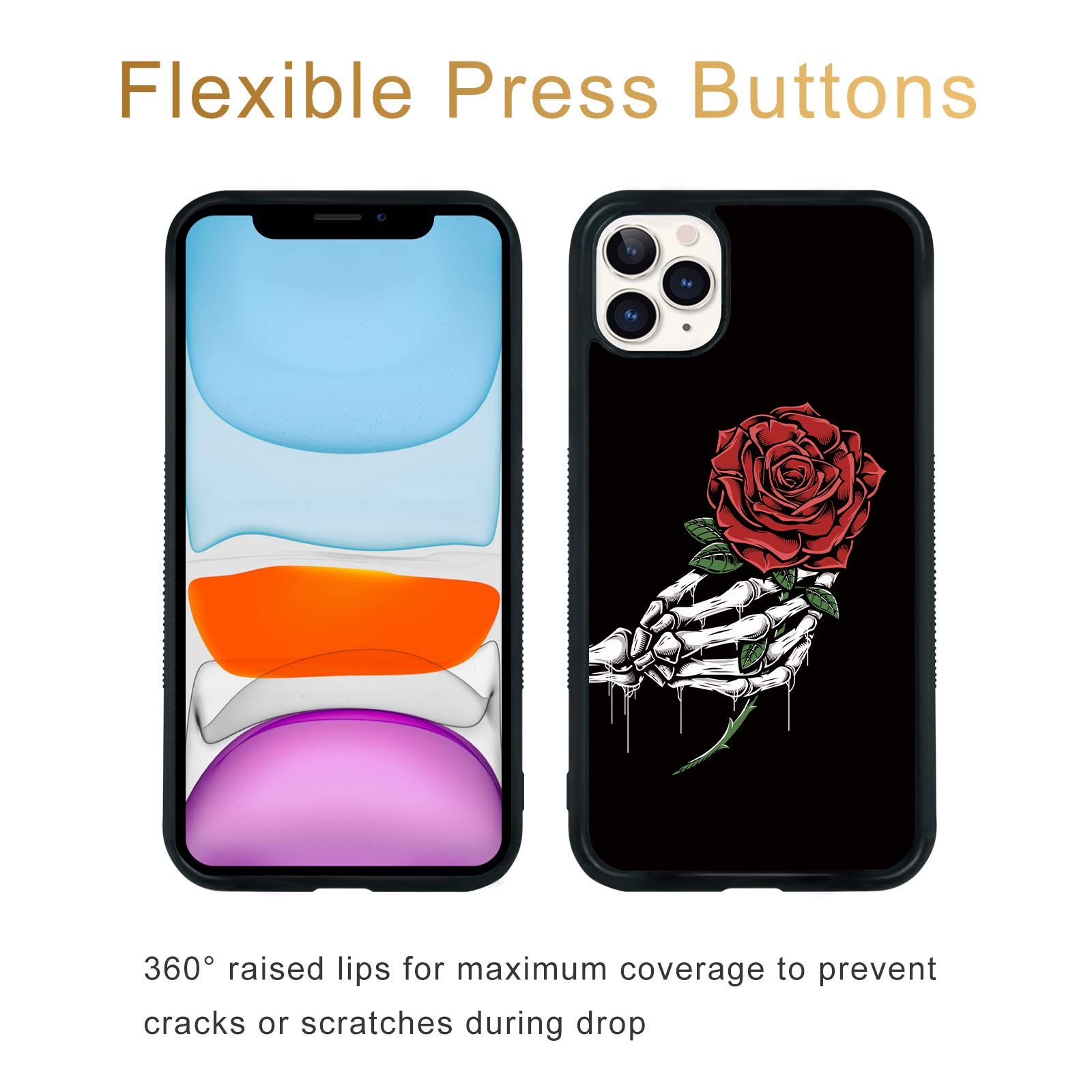 FANXI Gothic Rose Phone Case for iPhone 11 Pro (5.8 Inch) - Shockproof Protective Cover with Floral Design for Women & Girls (Black) | Perfect for Everyday Use, Parties & Gothic Style Lovers
